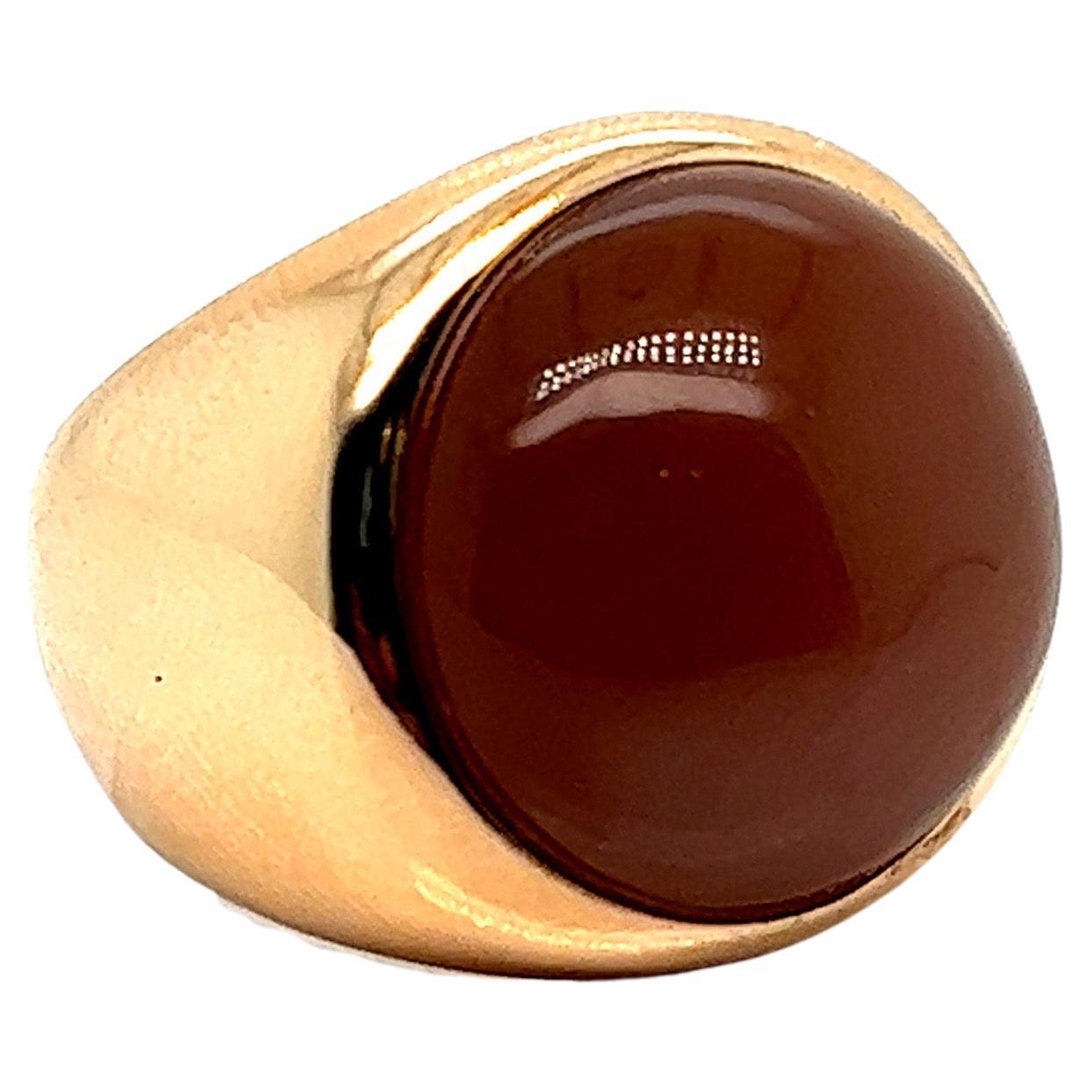 French Ring Cabochon Peach Moostone Rose Gold 18 Karat For Sale