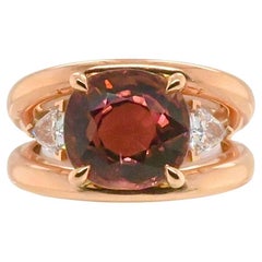 French Ring in Pink Gold Topped with a Pink Tourmaline and 2 Diamonds Troïda