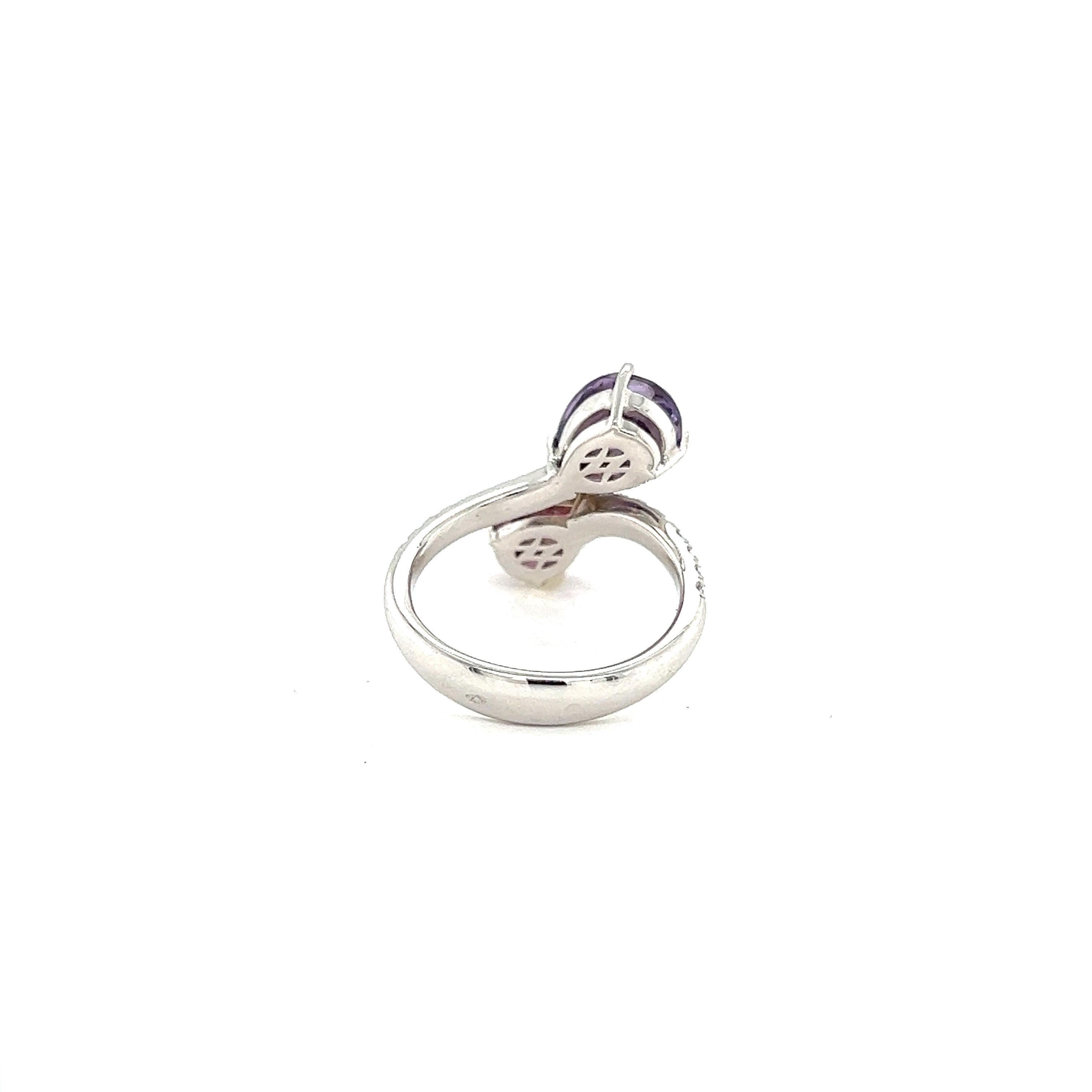 French Ring Two Sapphire Corundum Violet Pink Diamonds White Gold 18 Karat For Sale 7