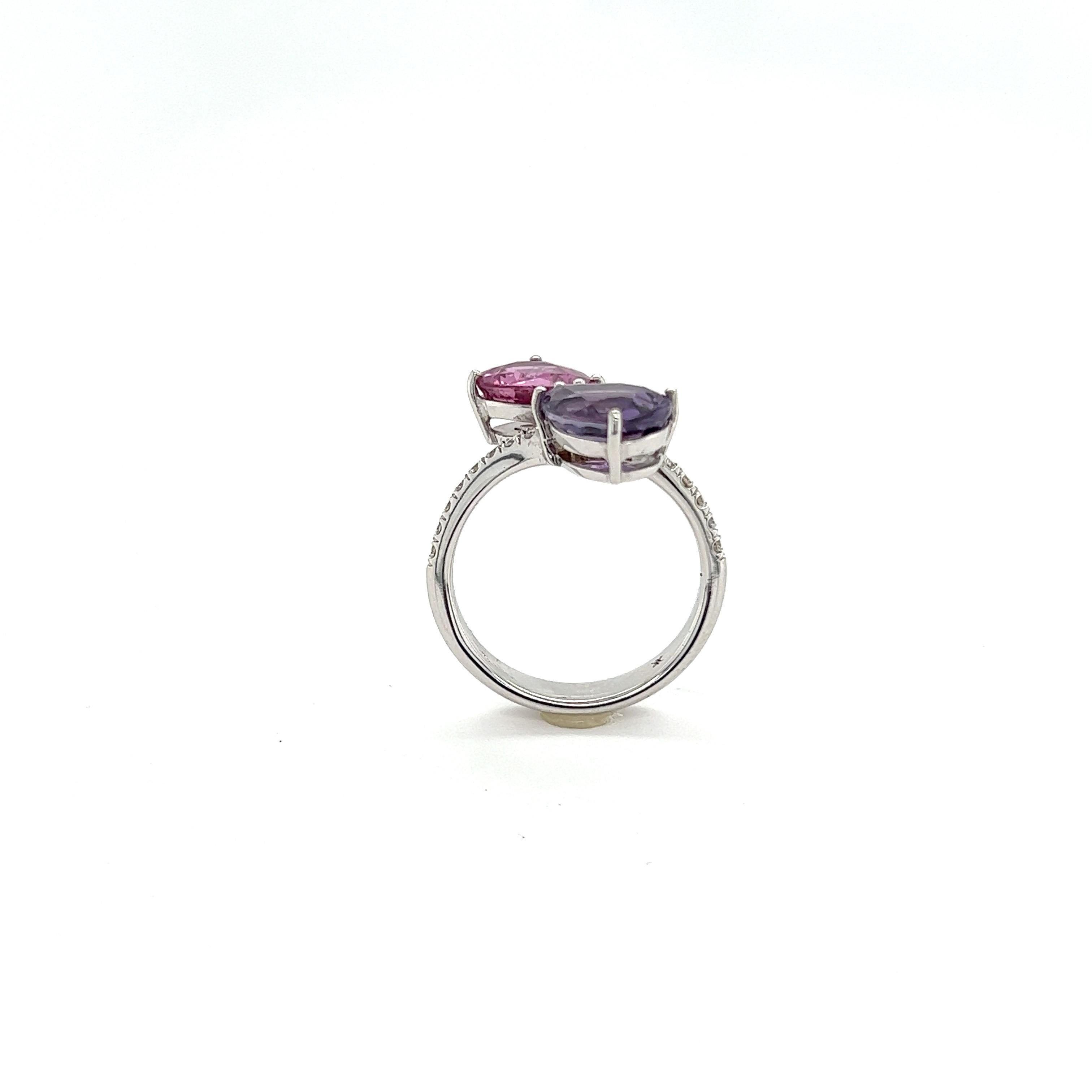 French Ring Two Sapphire Corundum Violet Pink Diamonds White Gold 18 Karat For Sale 9