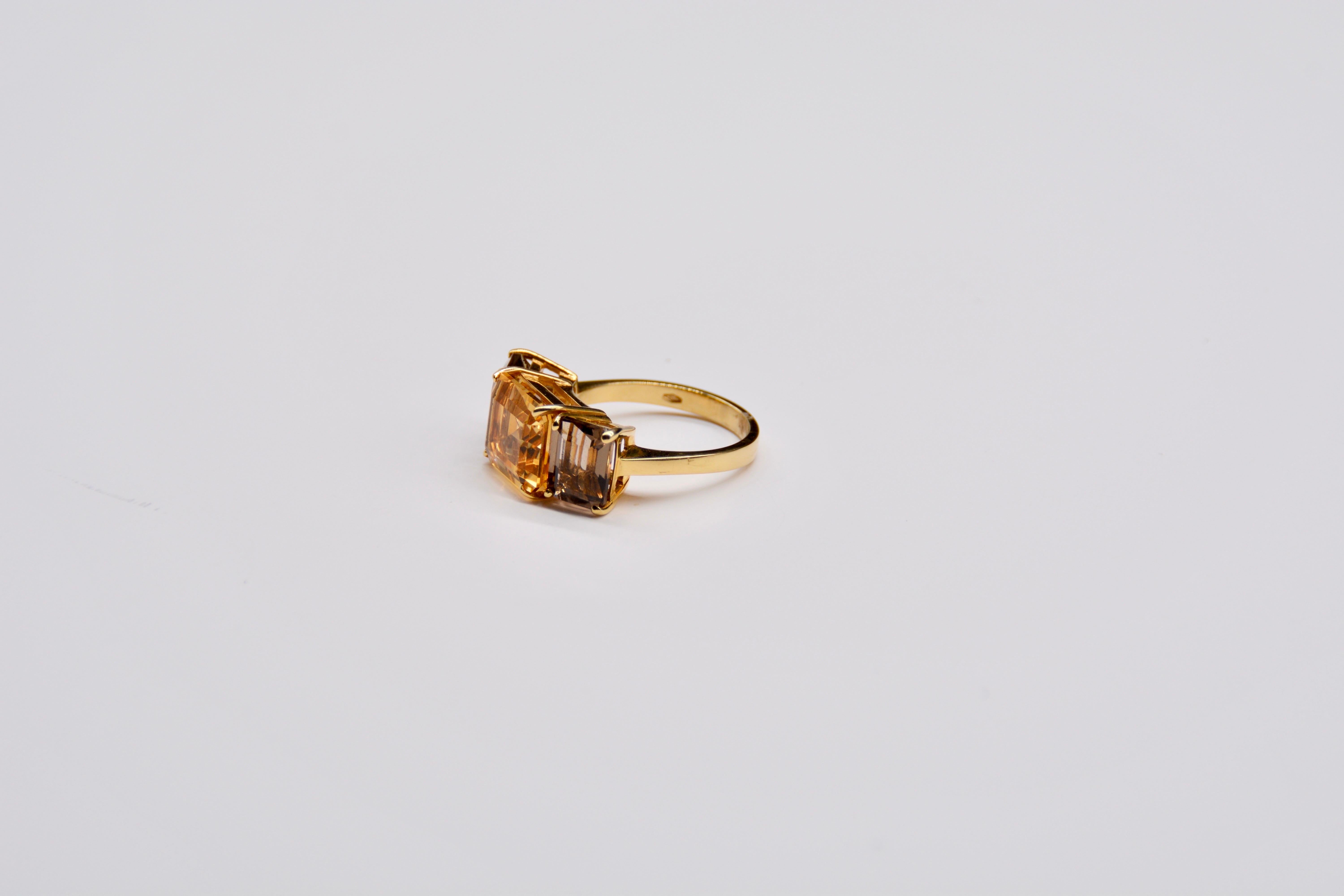 French Ring Yellow Gold Citrine Smoky Quartz For Sale 5