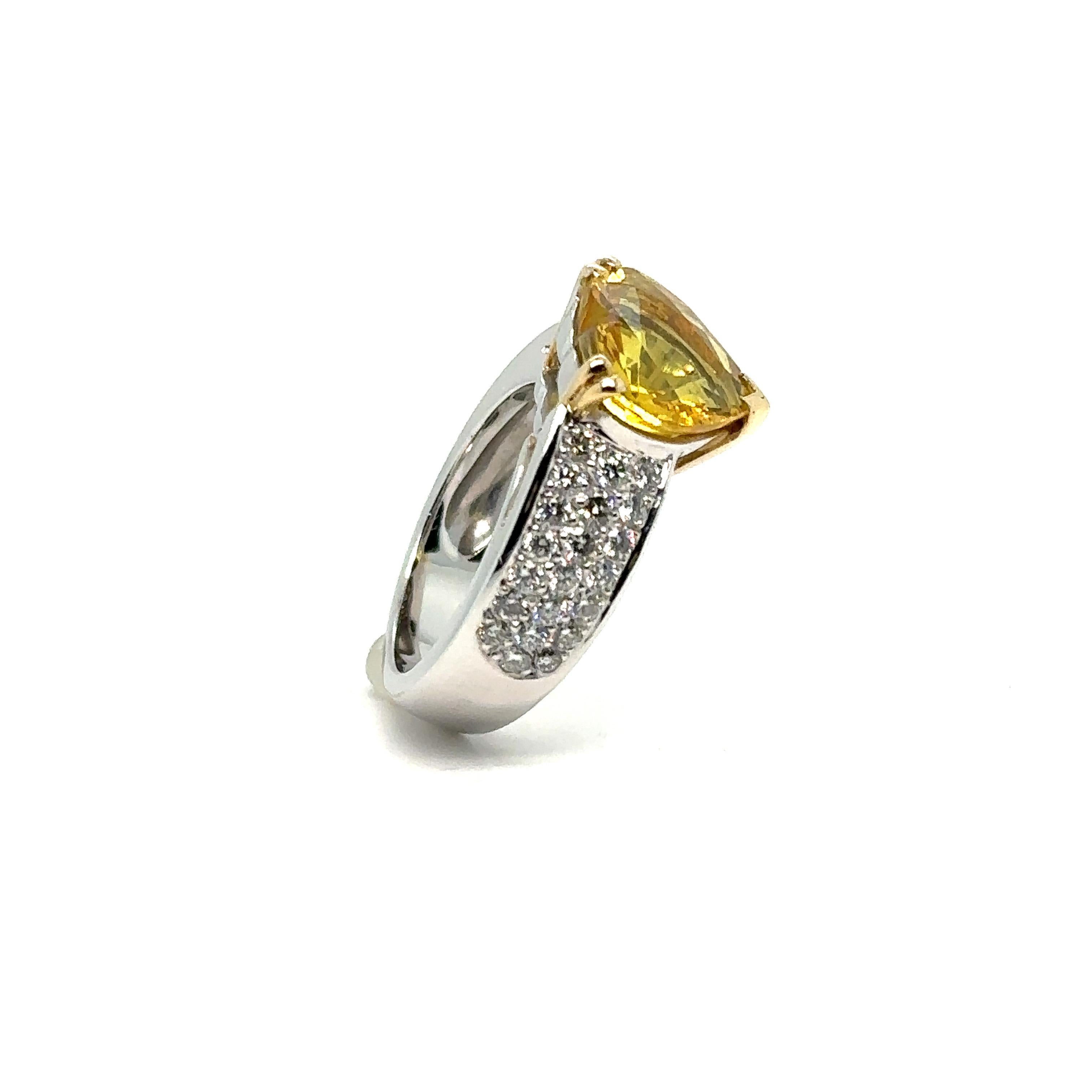 Women's French Ring, Yellow Sapphire Heart, Pavage Diamonds
