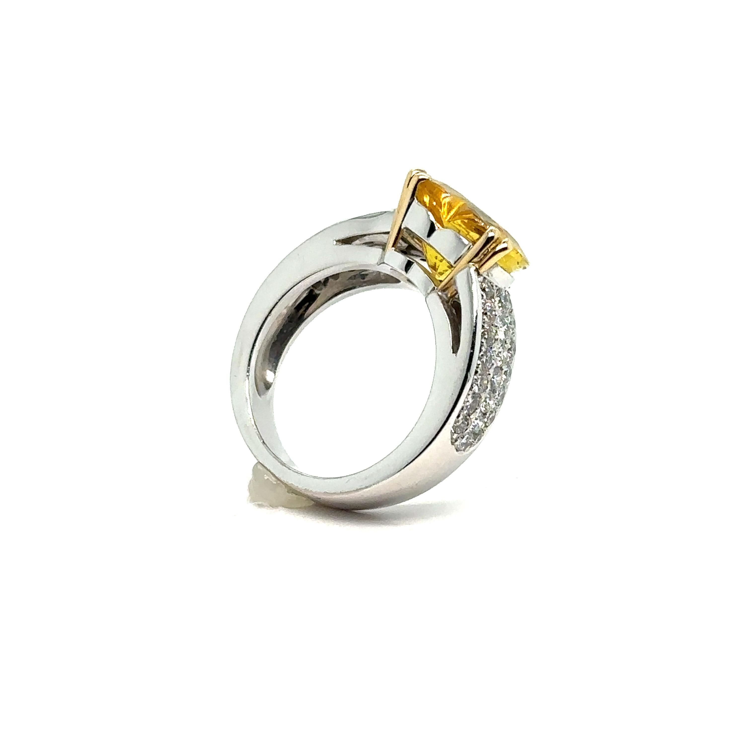 French Ring, Yellow Sapphire Heart, Pavage Diamonds 1