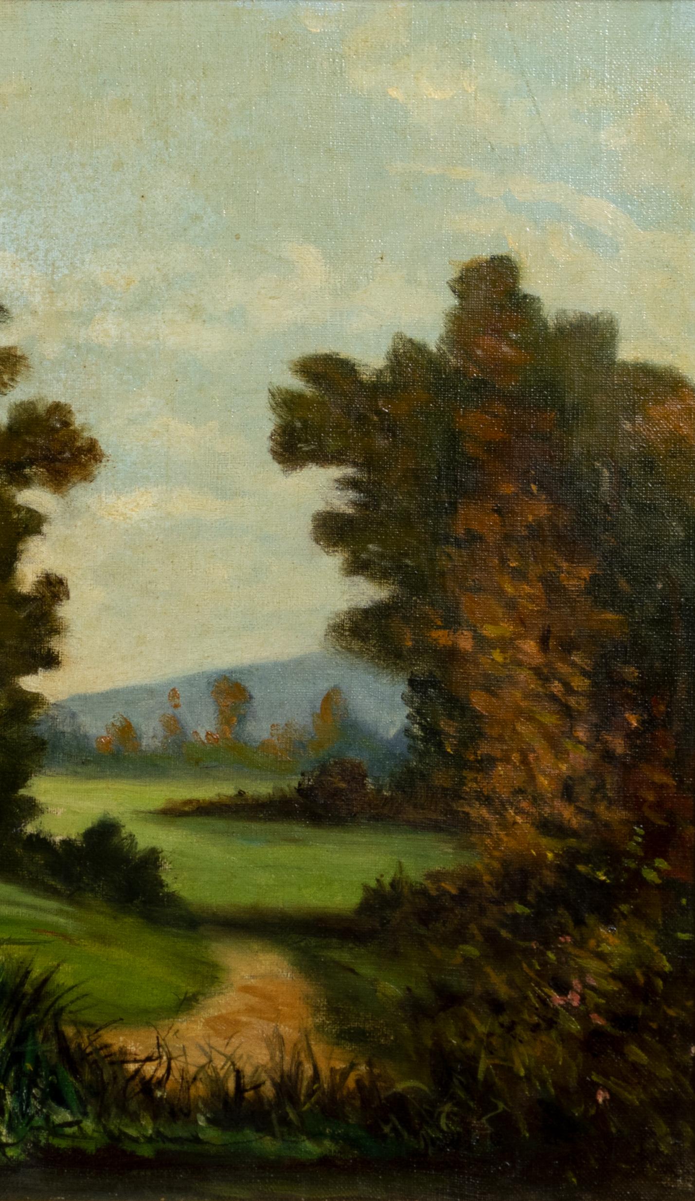 Francese Paesaggio fluviale francese dipinto a olio da Pezant, 1900 in vendita