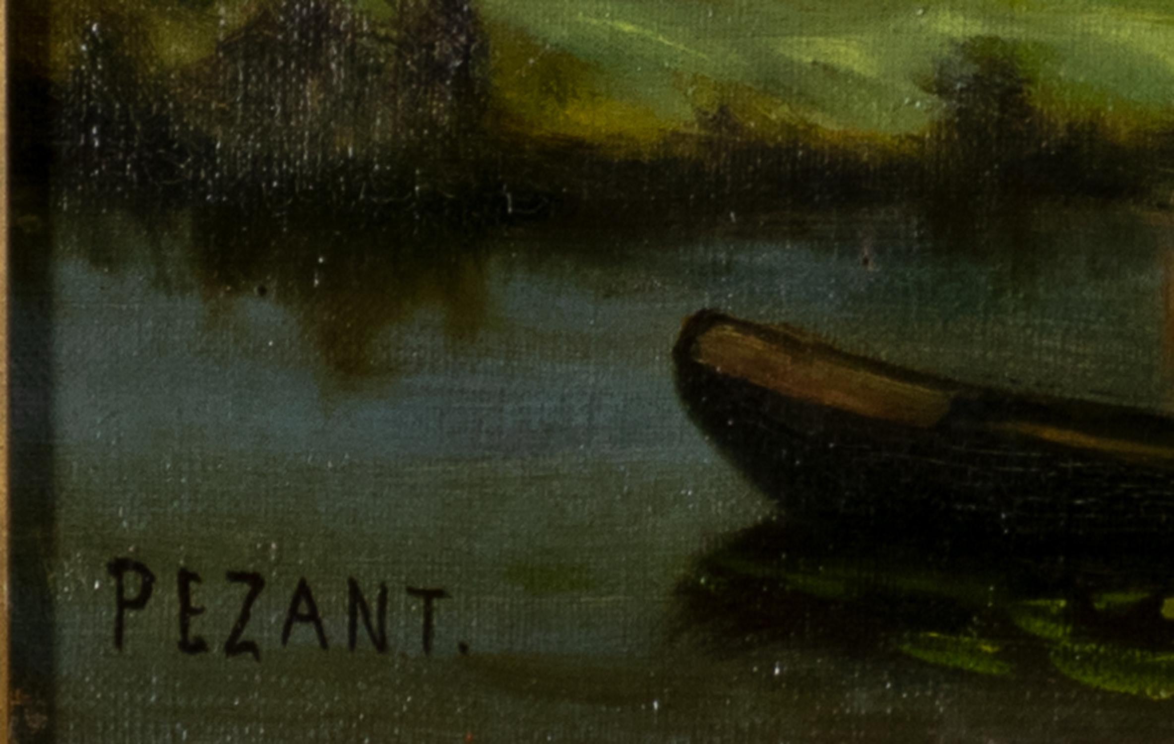 Französische Flussslandschaft, Ölgemälde von Pezant, 1900er Jahre im Zustand „Gut“ im Angebot in Lisbon, PT