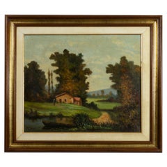 French River Landscape Oil Painting by Pezant, 1900s