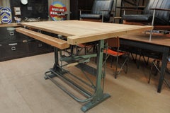 French Riveted Iron and Wood Adjustable Architect's Drafting Desk Table, 1900s