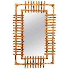 French Riviera 1950s Bamboo Rectangular Sunburst Mirror