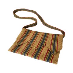 French Riviera 1950's Handwoven Striped Raffia Fiber Purse