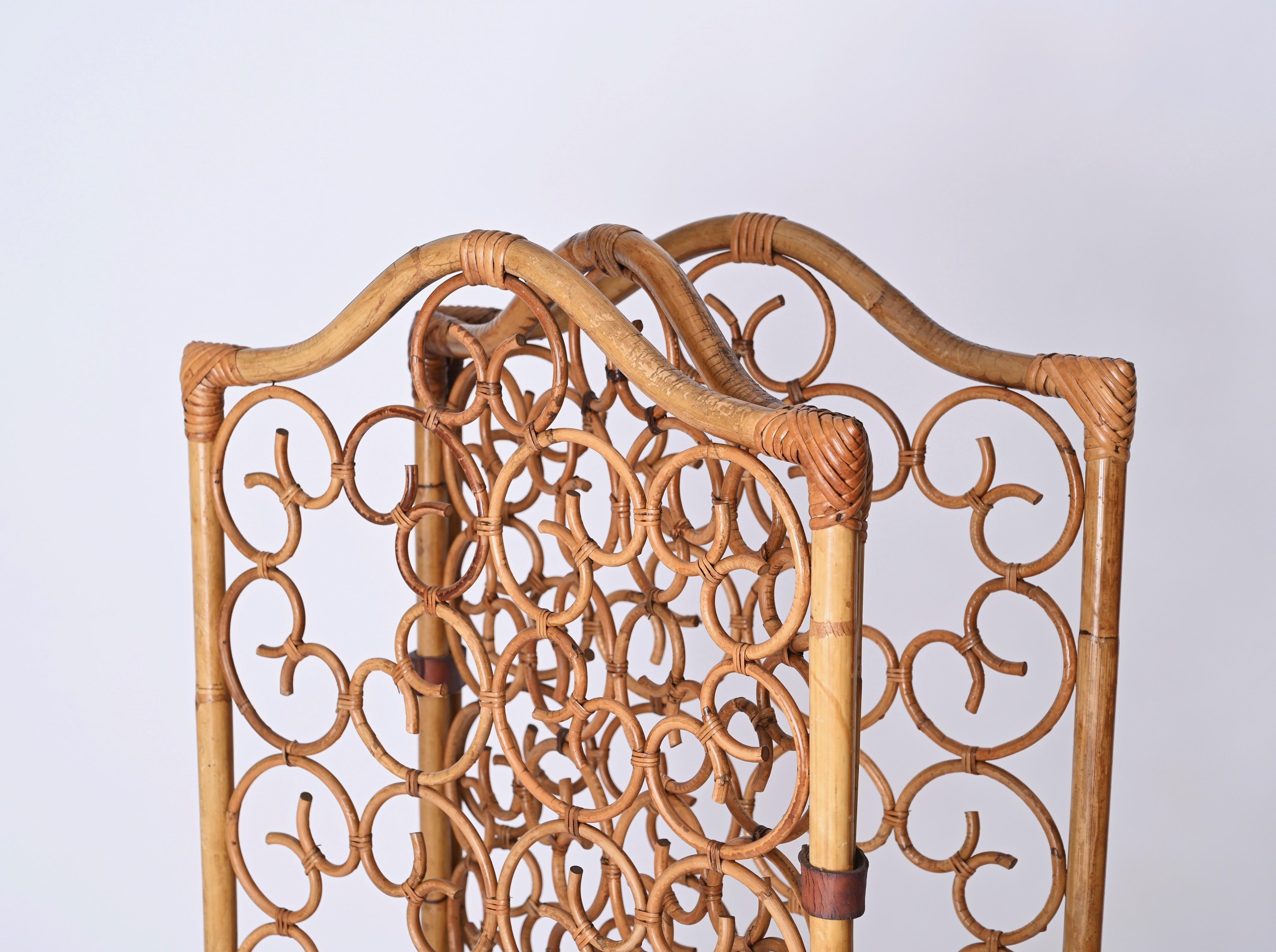 French Riviera 3 Panel Rattan and Bamboo Folding Screen Room Divider, Italy 1960 4