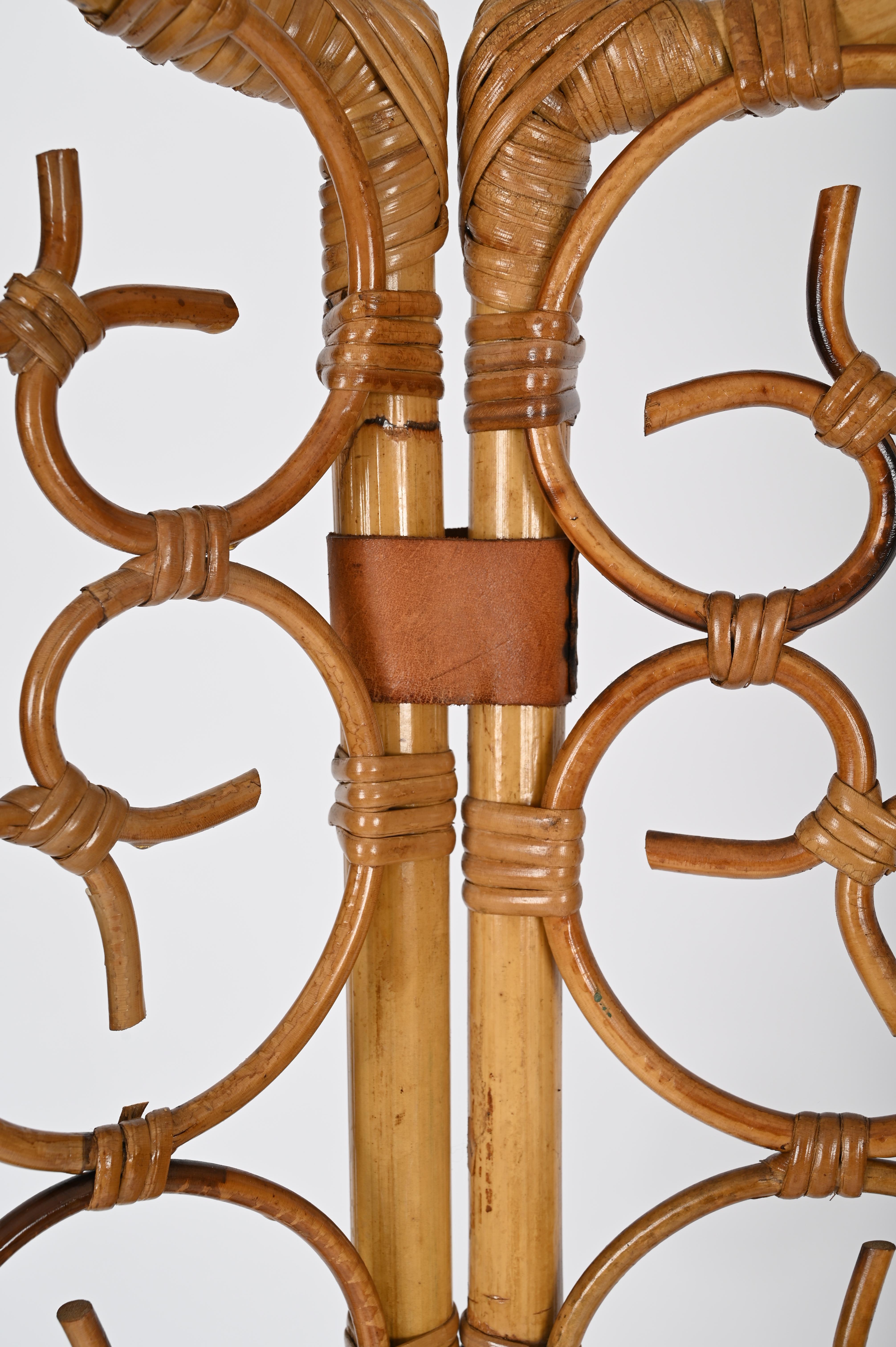 French Riviera 3 Panel Rattan and Bamboo Folding Screen Room Divider, Italy 1960 For Sale 3