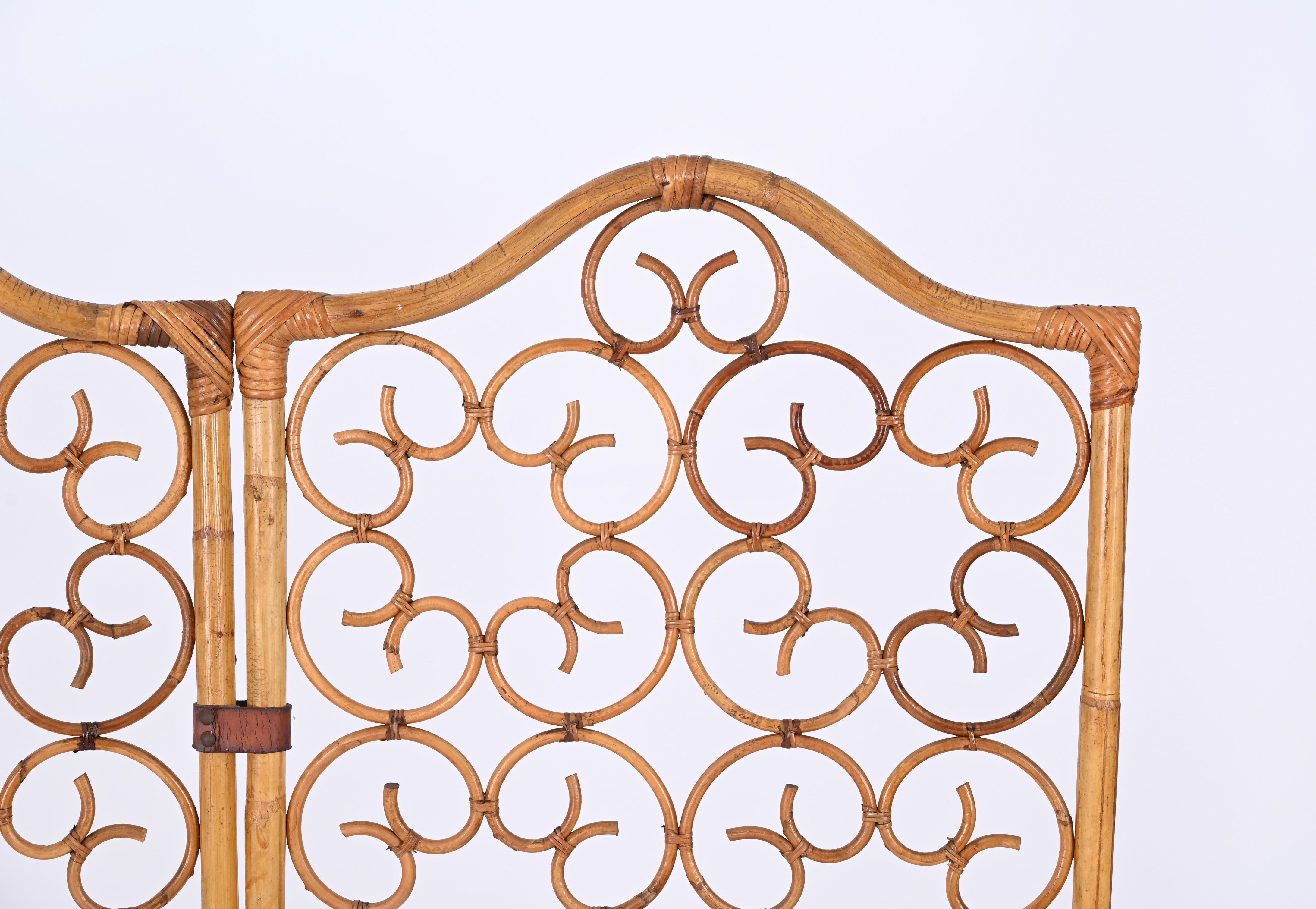 French Riviera 3 Panel Rattan and Bamboo Folding Screen Room Divider, Italy 1960 7