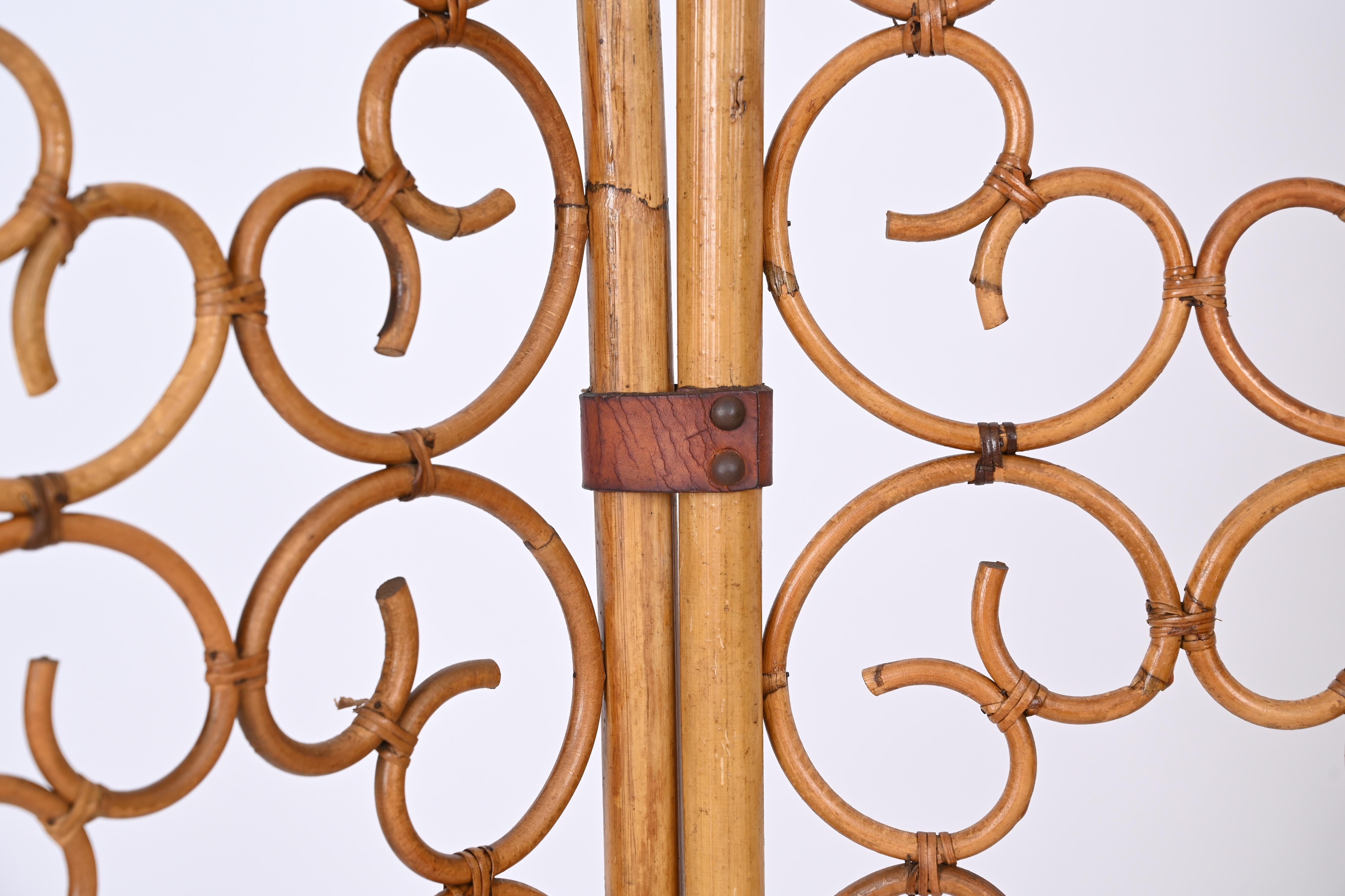 French Riviera 3 Panel Rattan and Bamboo Folding Screen Room Divider, Italy 1960 9