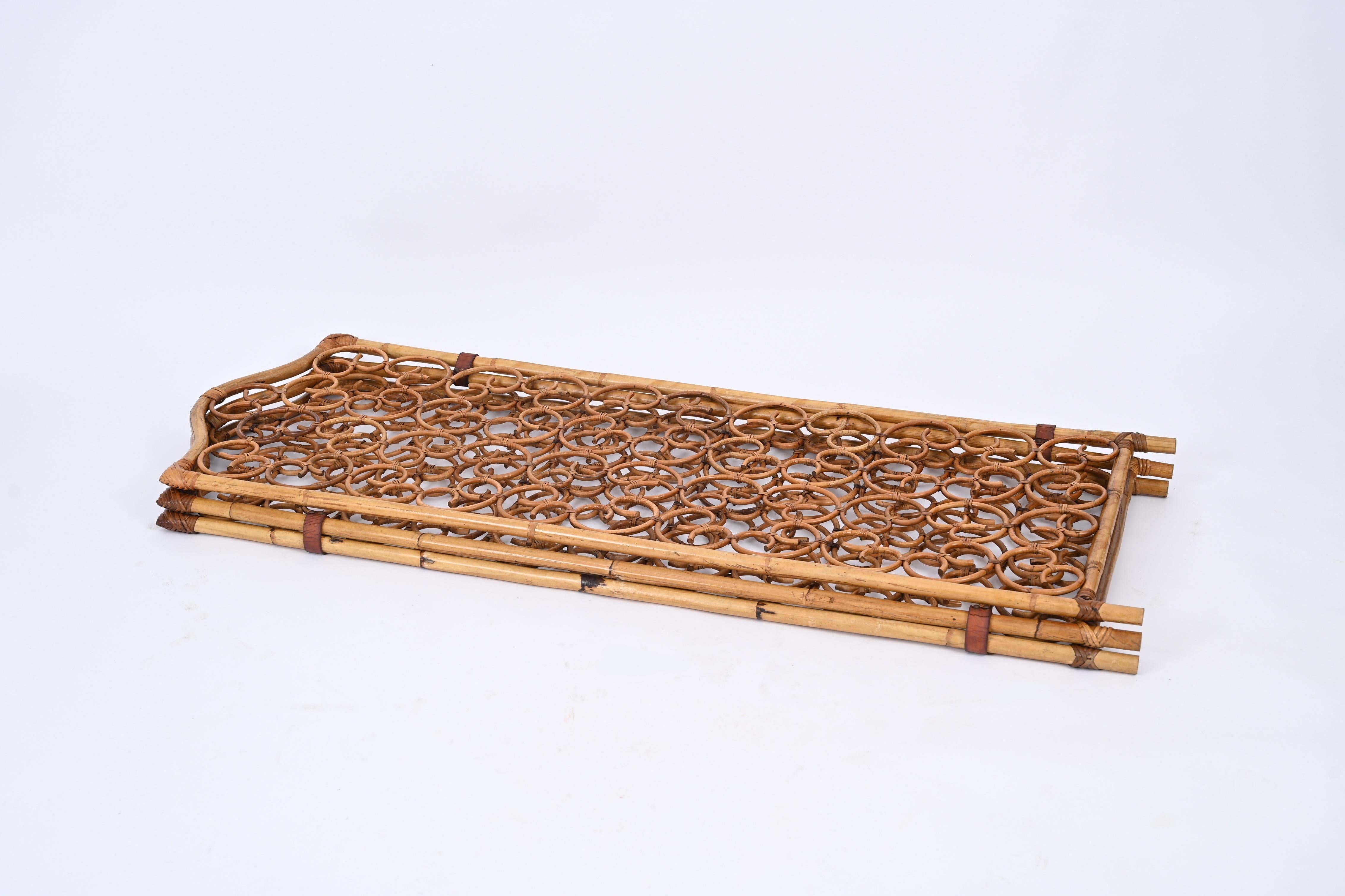 French Riviera 3 Panel Rattan and Bamboo Folding Screen Room Divider, Italy 1960 10