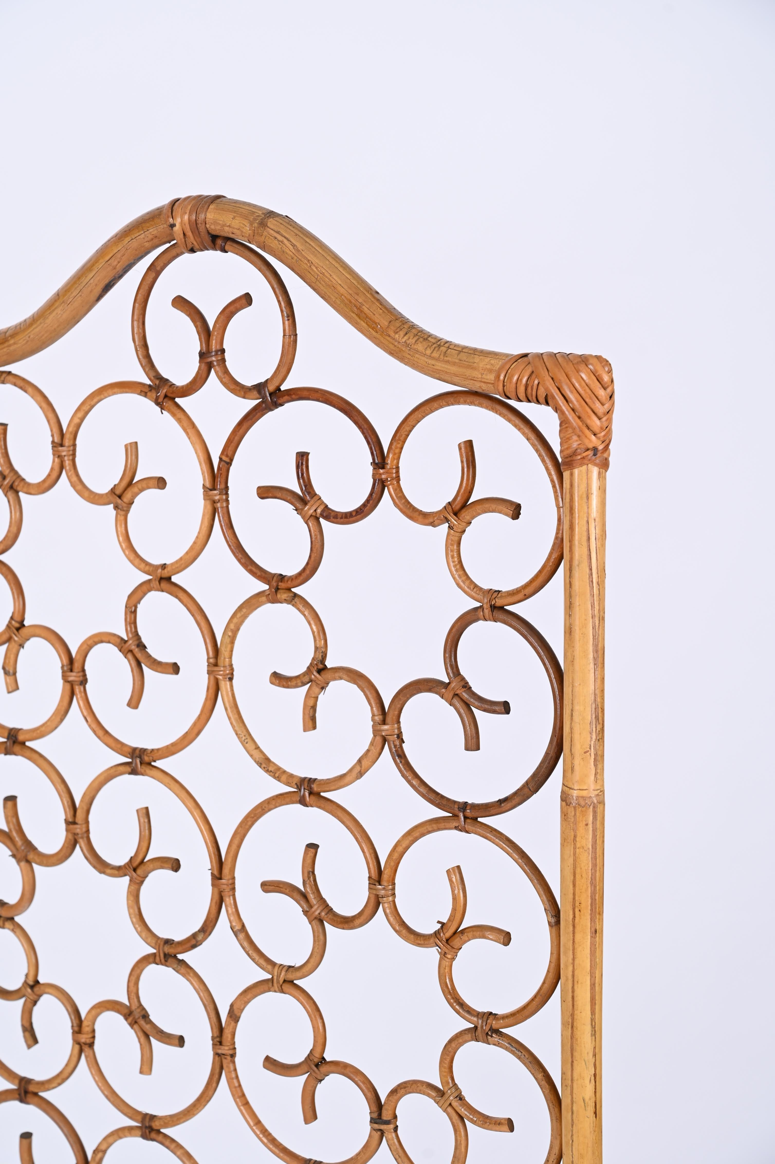 French Riviera 3 Panel Rattan and Bamboo Folding Screen Room Divider, Italy 1960 In Good Condition In Roma, IT