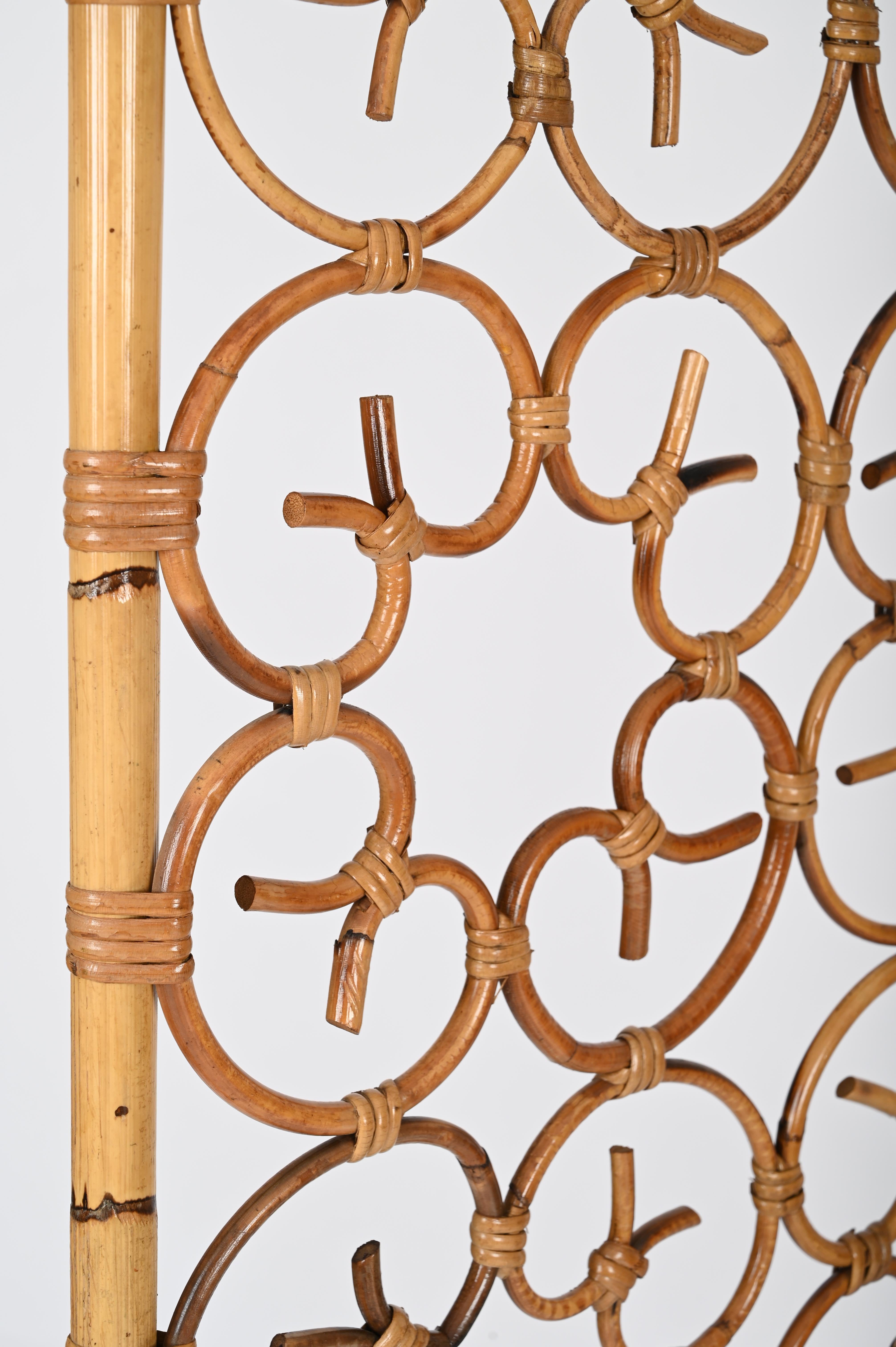 Italian French Riviera 3 Panel Rattan and Bamboo Folding Screen Room Divider, Italy 1960 For Sale