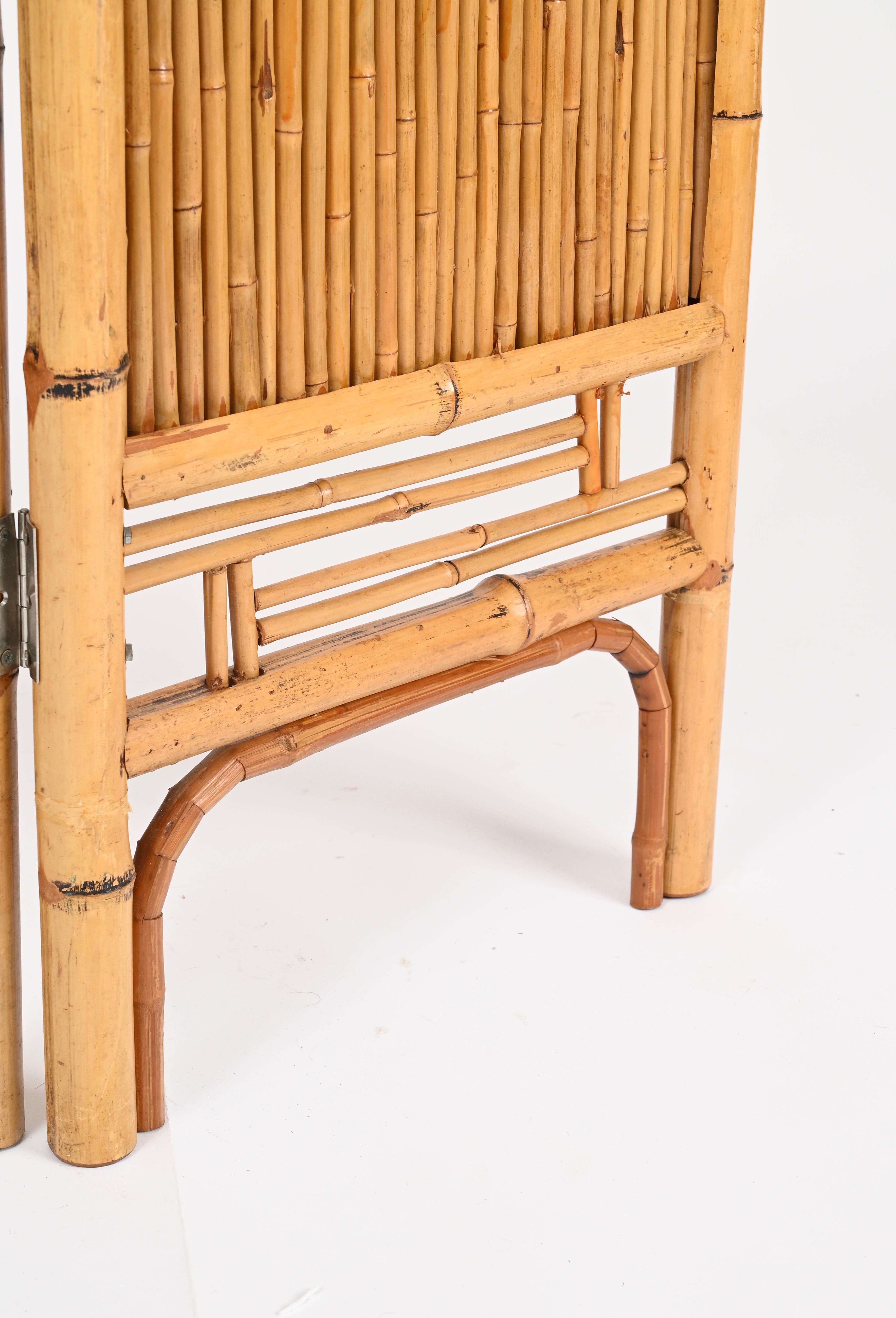 Bambou Paravent à 3 panneaux en rotin et bambou de la Côte d'Azur, Italie 1960 en vente