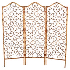 French Riviera 3 Panel Rattan and Bamboo Folding Screen Room Divider, Italy 1960