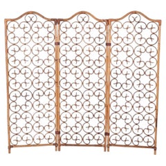 French Riviera 3 Panel Rattan and Bamboo Folding Screen Room Divider, Italy 1960
