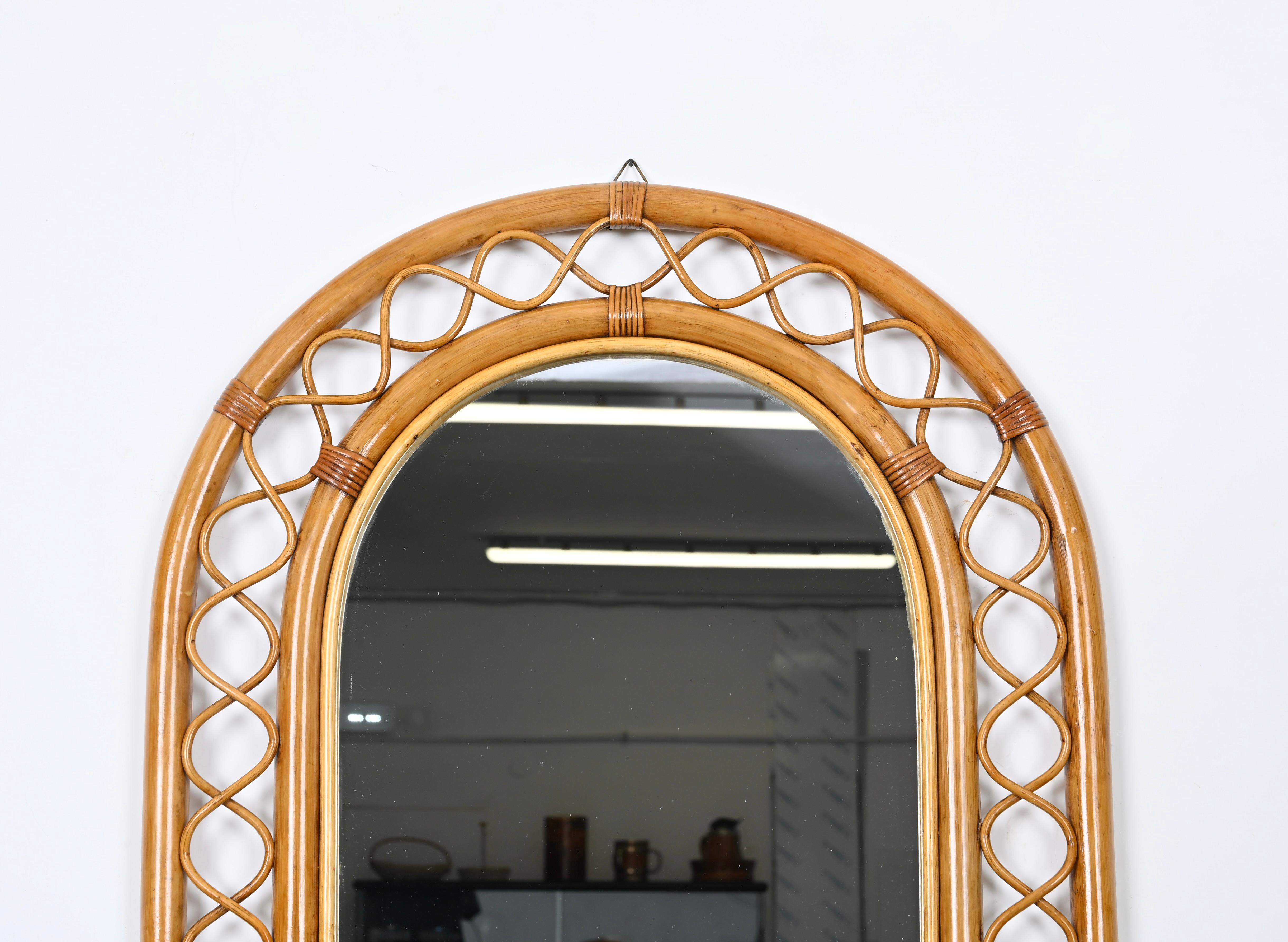 French Riviera Arch Mirror in Rattan, Wicker and Bamboo, Italy 1960s For Sale 4