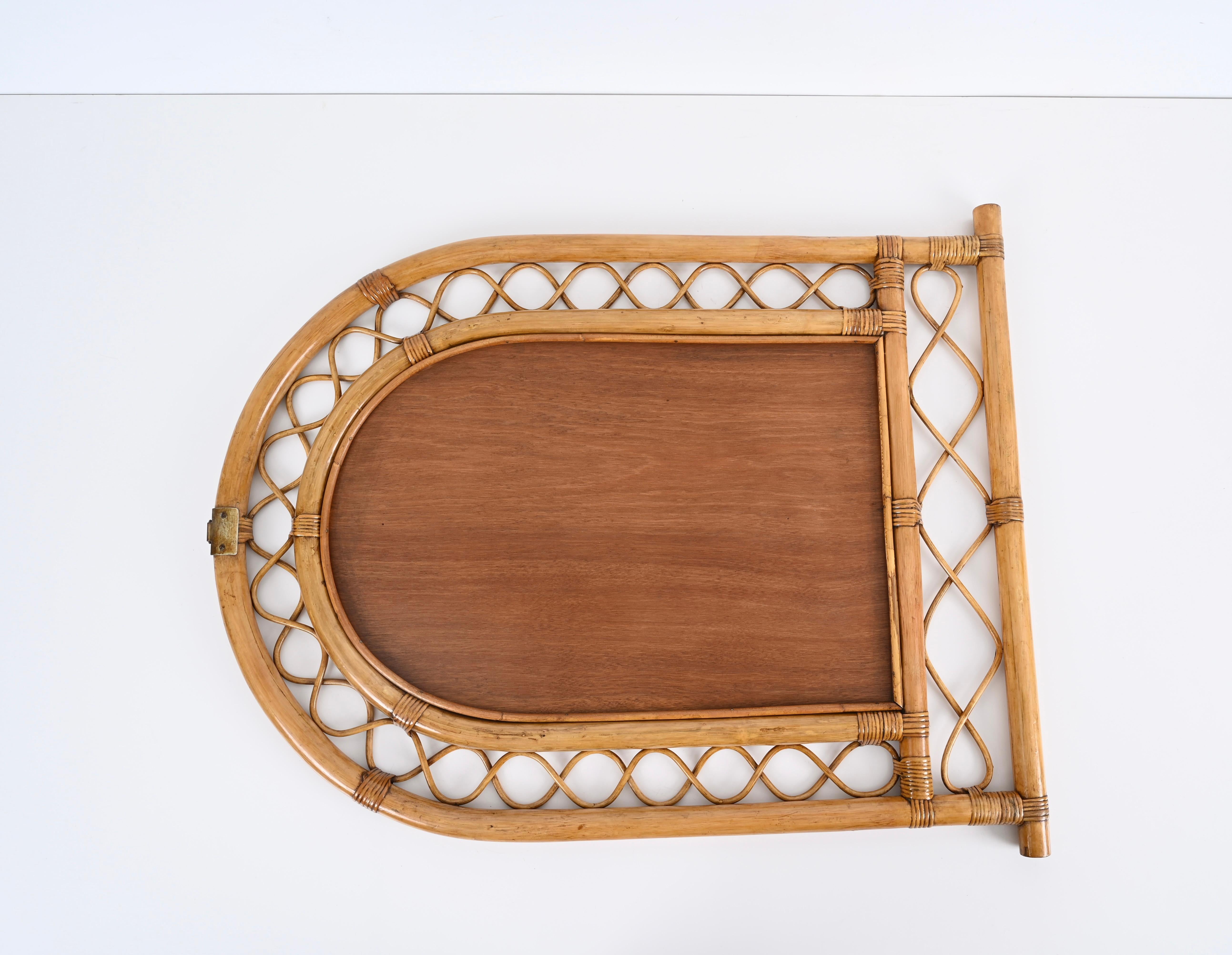French Riviera Arch Mirror in Rattan, Wicker and Bamboo, Italy 1960s For Sale 5