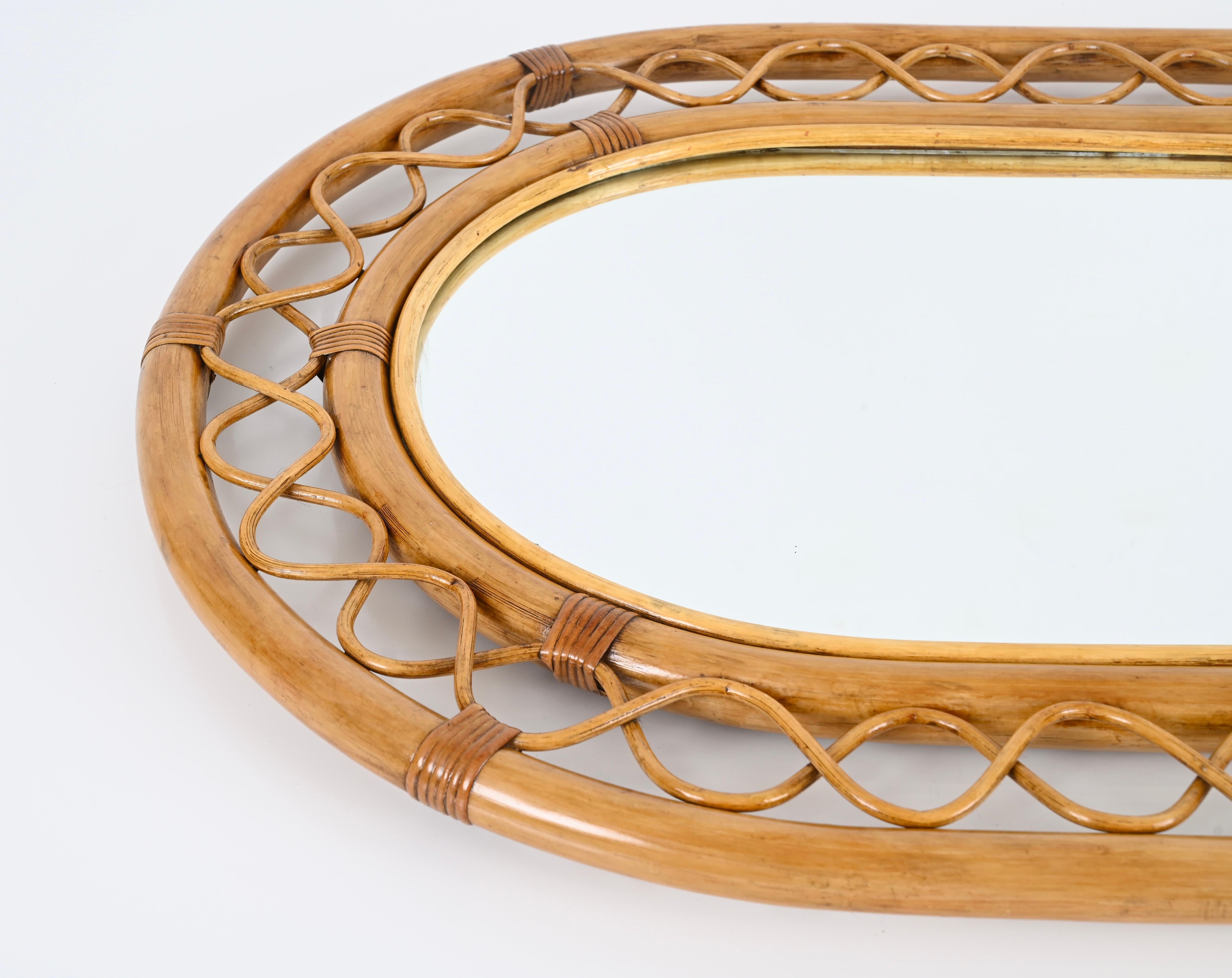 French Riviera Arch Mirror in Rattan, Wicker and Bamboo, Italy 1960s For Sale 6