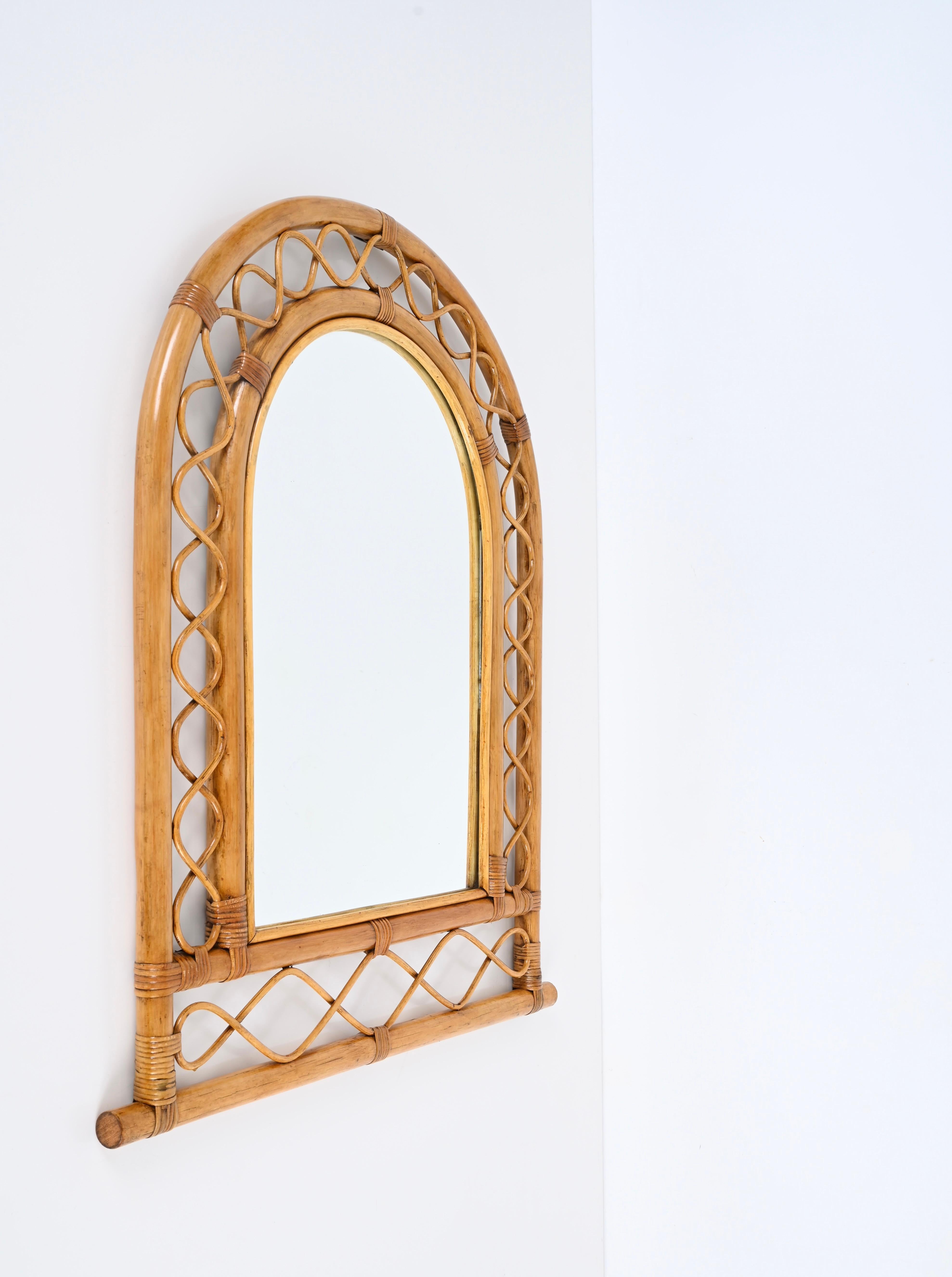 French Riviera Arch Mirror in Rattan, Wicker and Bamboo, Italy 1960s For Sale 7