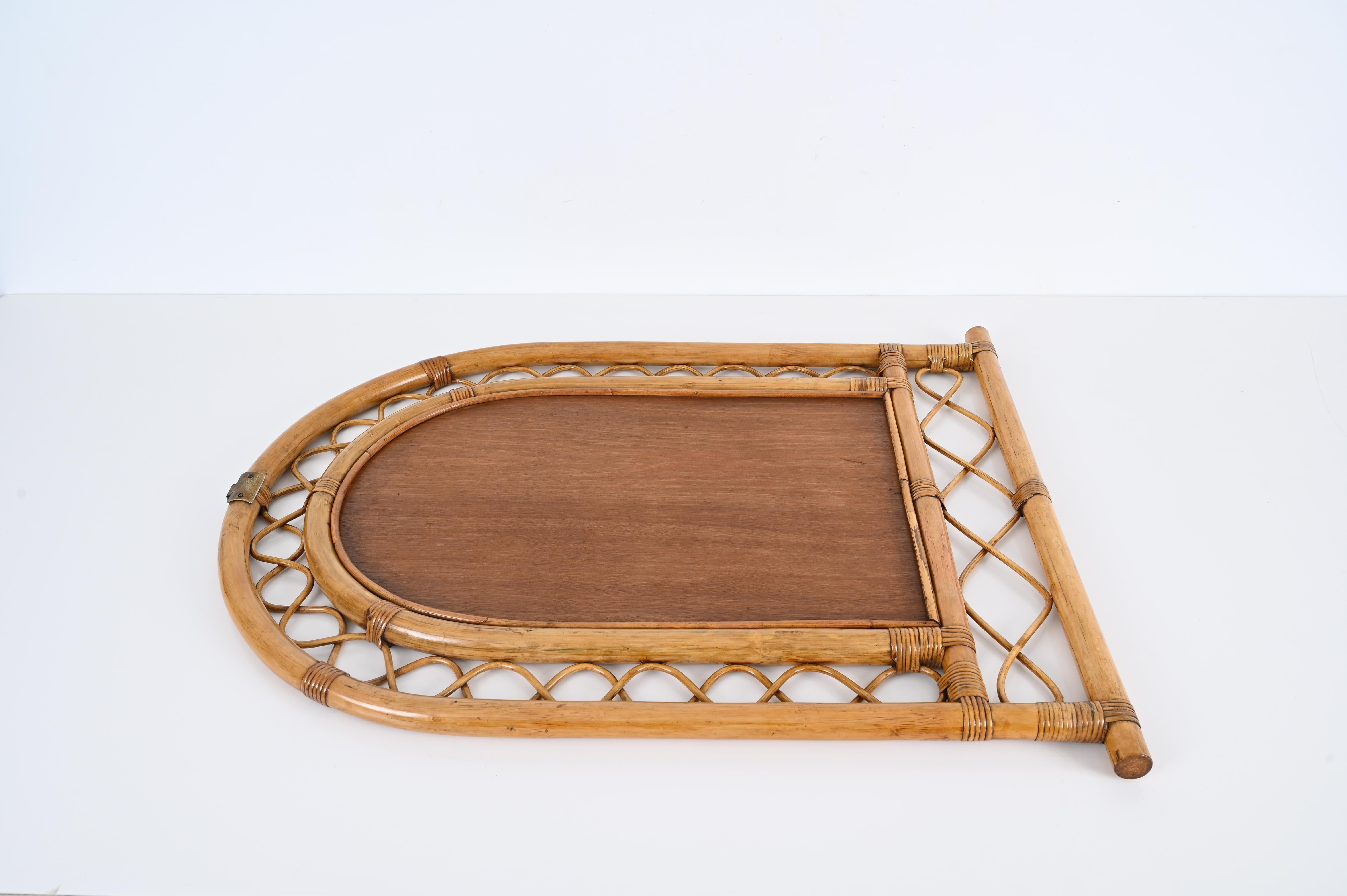 French Riviera Arch Mirror in Rattan, Wicker and Bamboo, Italy 1960s For Sale 8