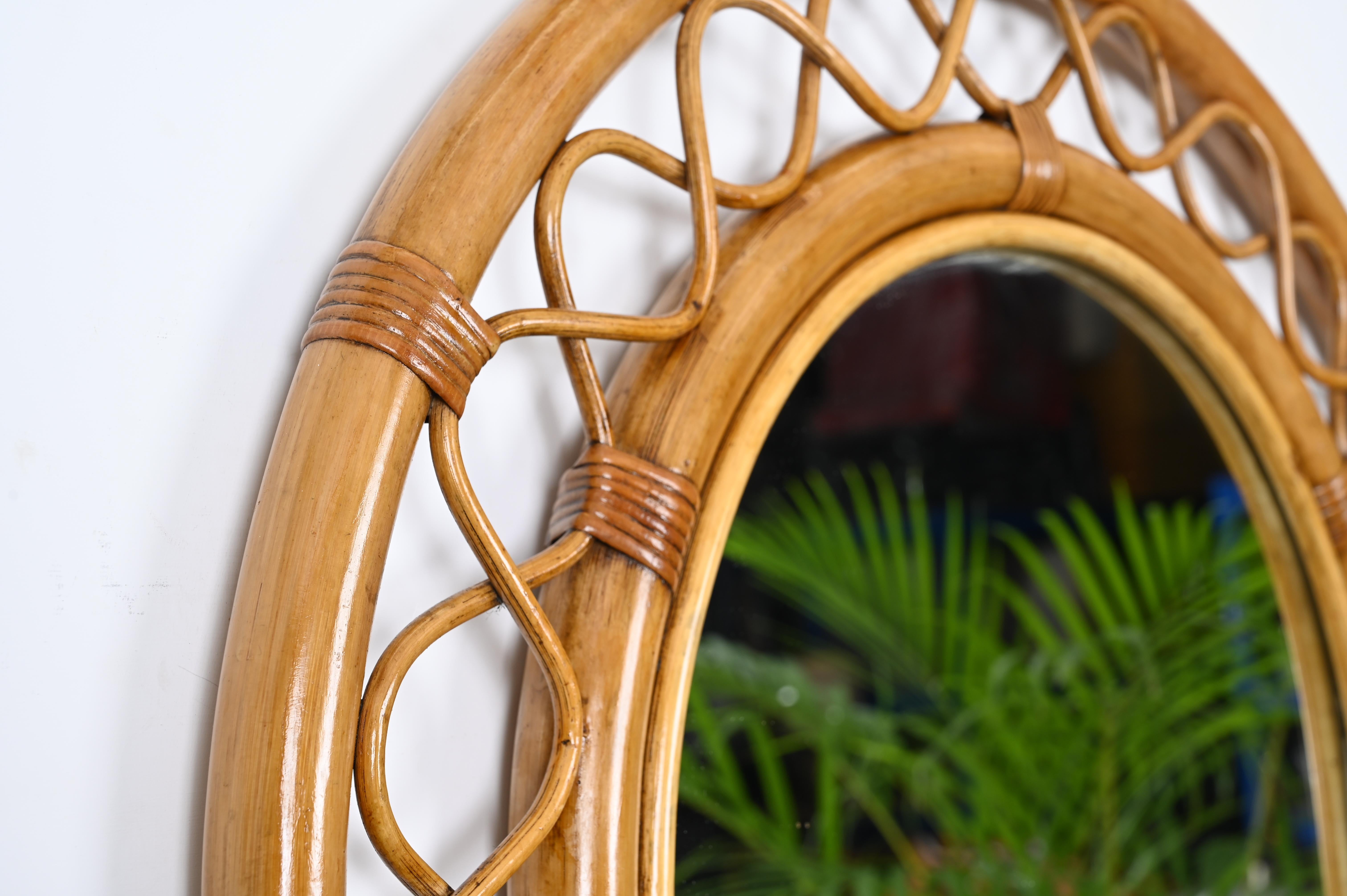 Hand-Crafted French Riviera Arch Mirror in Rattan, Wicker and Bamboo, Italy 1960s For Sale