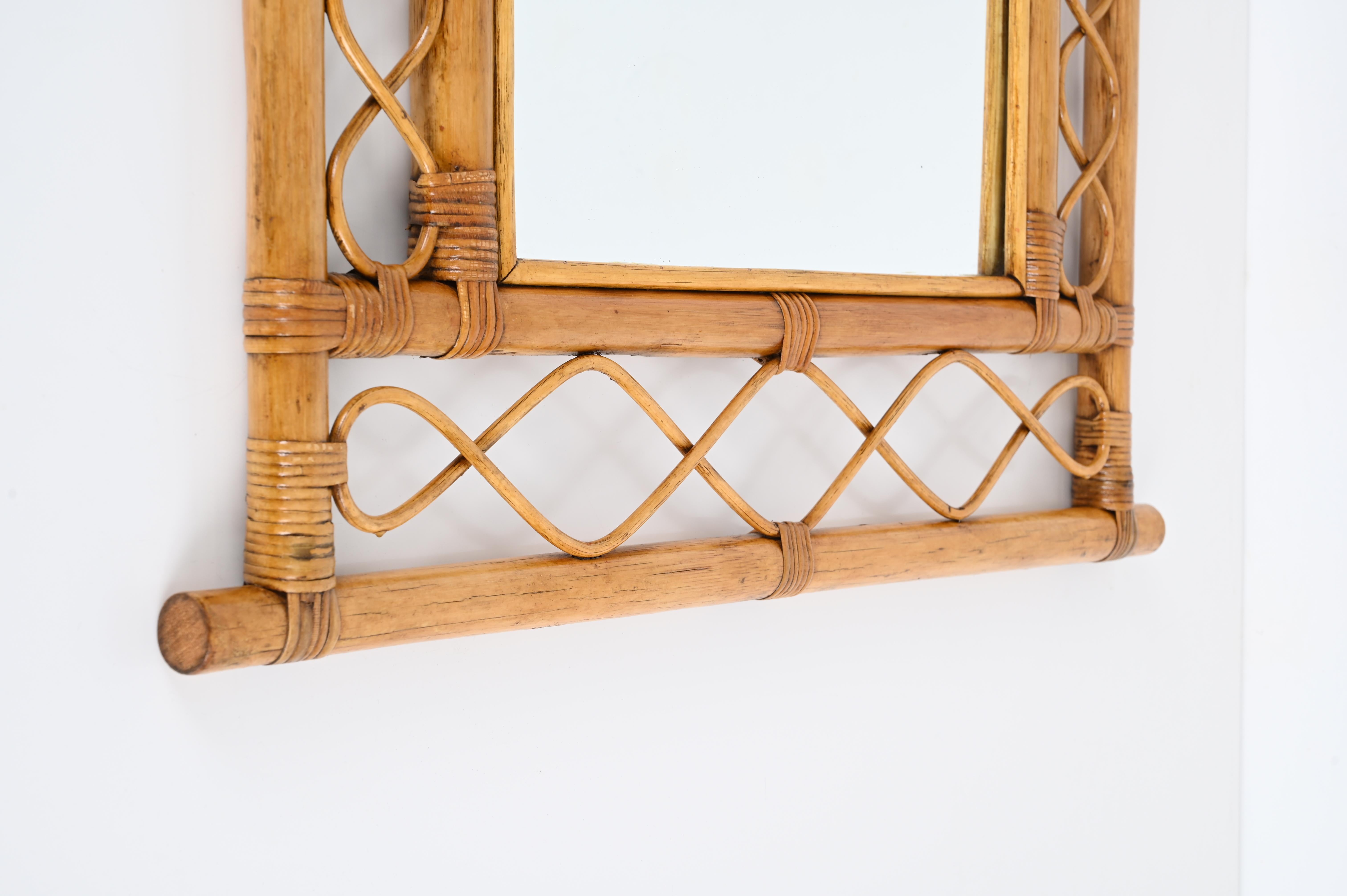 French Riviera Arch Mirror in Rattan, Wicker and Bamboo, Italy 1960s In Good Condition For Sale In Roma, IT