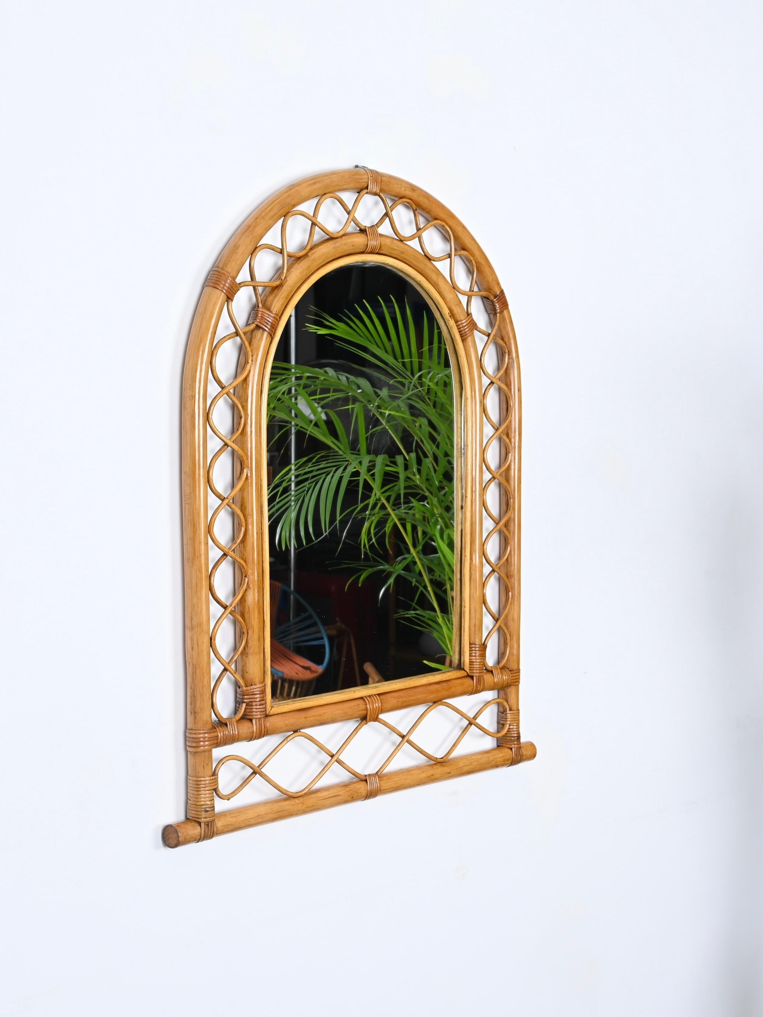 French Riviera Arch Mirror in Rattan, Wicker and Bamboo, Italy 1960s For Sale 2