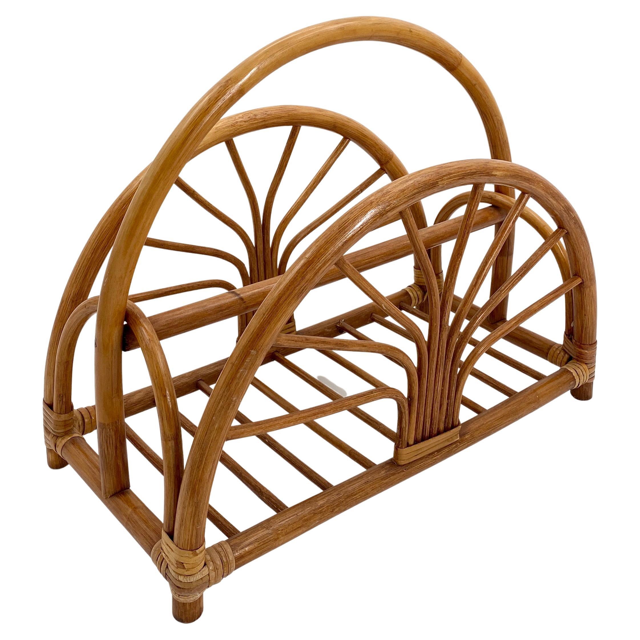 Italian French Riviera Bamboo and Rattan Magazine Rack, 1960s Italy For Sale