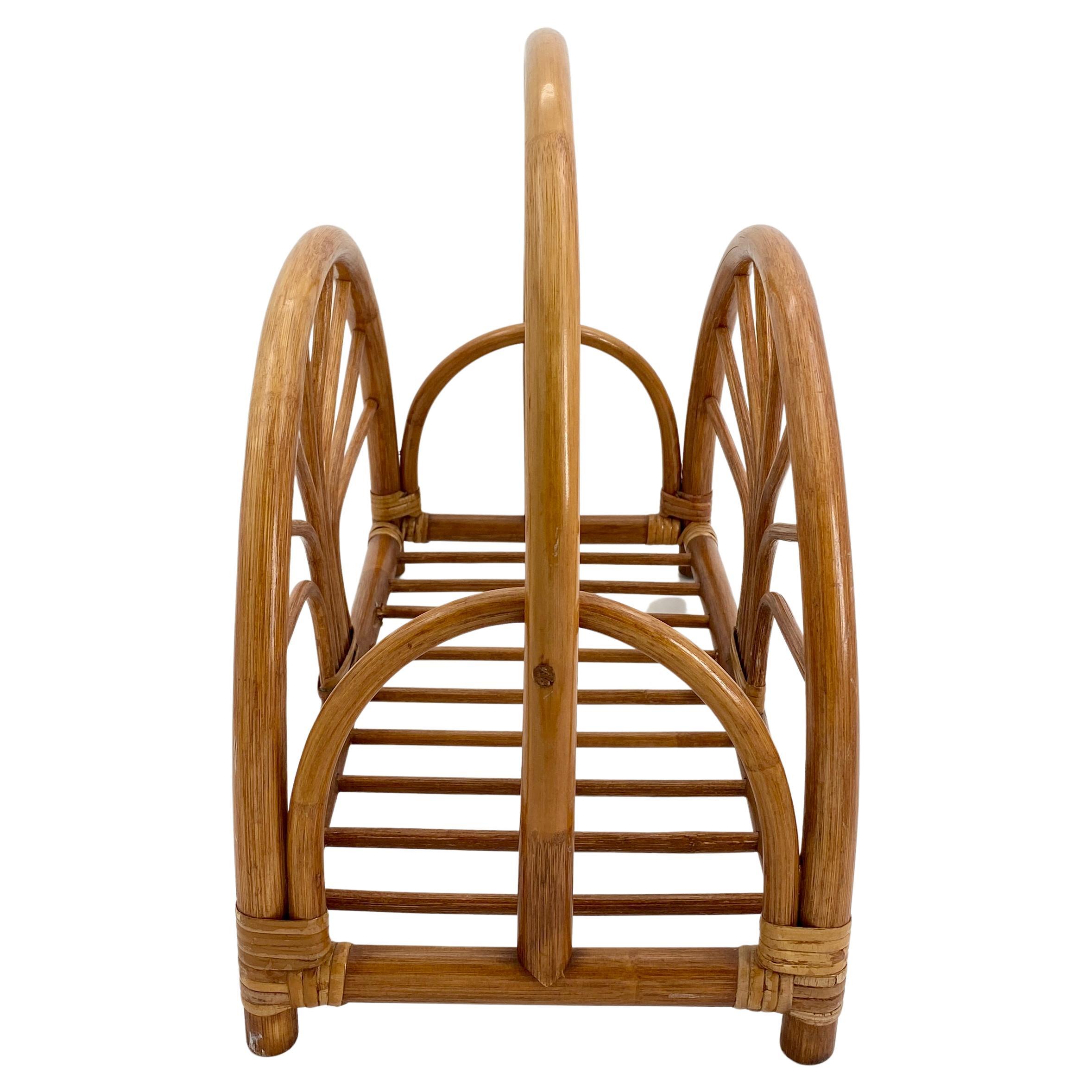 Hand-Crafted French Riviera Bamboo and Rattan Magazine Rack, 1960s Italy For Sale