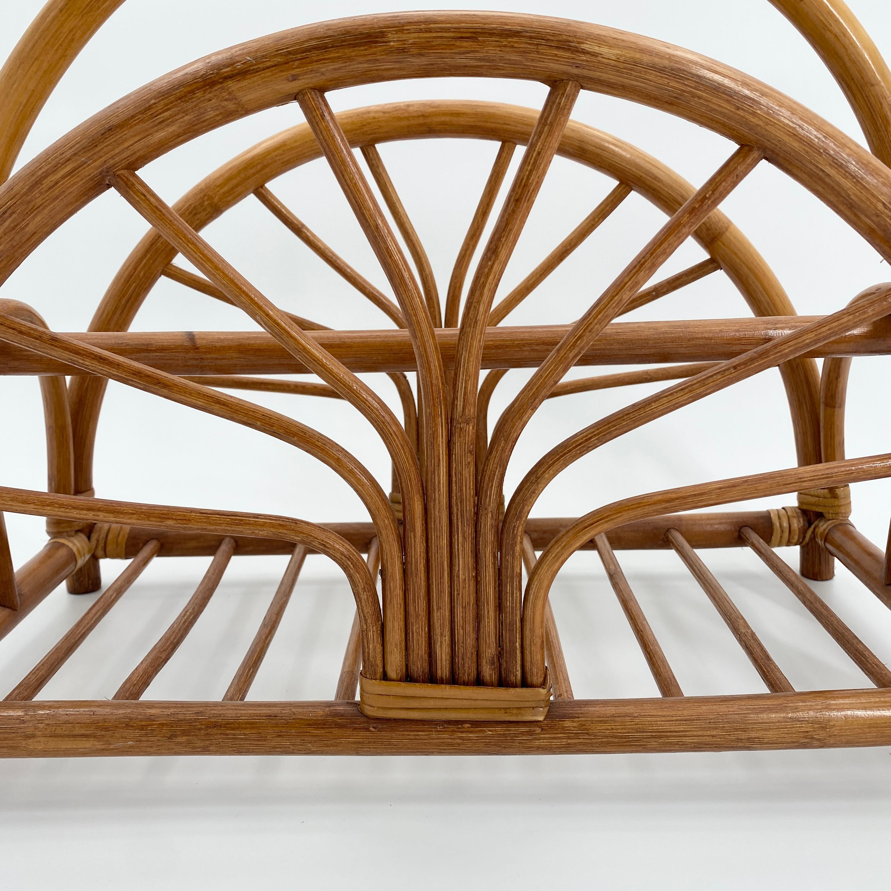 20th Century French Riviera Bamboo and Rattan Magazine Rack, 1960s Italy For Sale