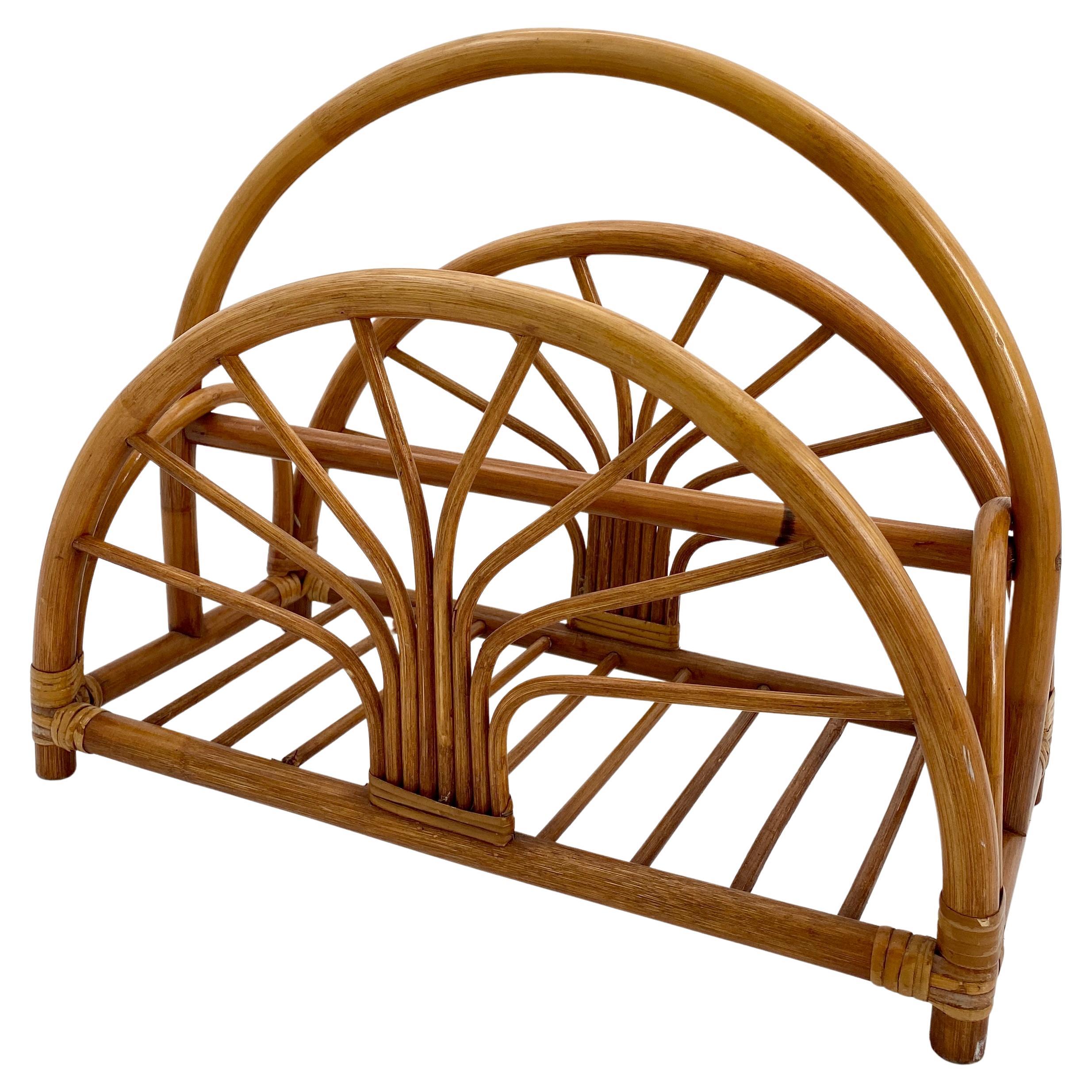 French Riviera Bamboo and Rattan Magazine Rack, 1960s Italy