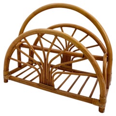Vintage French Riviera Bamboo and Rattan Magazine Rack, 1960s Italy