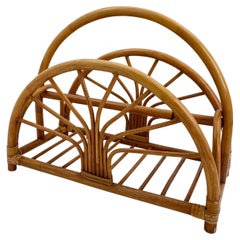 Retro French Riviera Bamboo and Rattan Magazine Rack, 1960s Italy