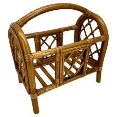 French Riviera Bamboo and Rattan Magazine Rack, Mid-Century Modern