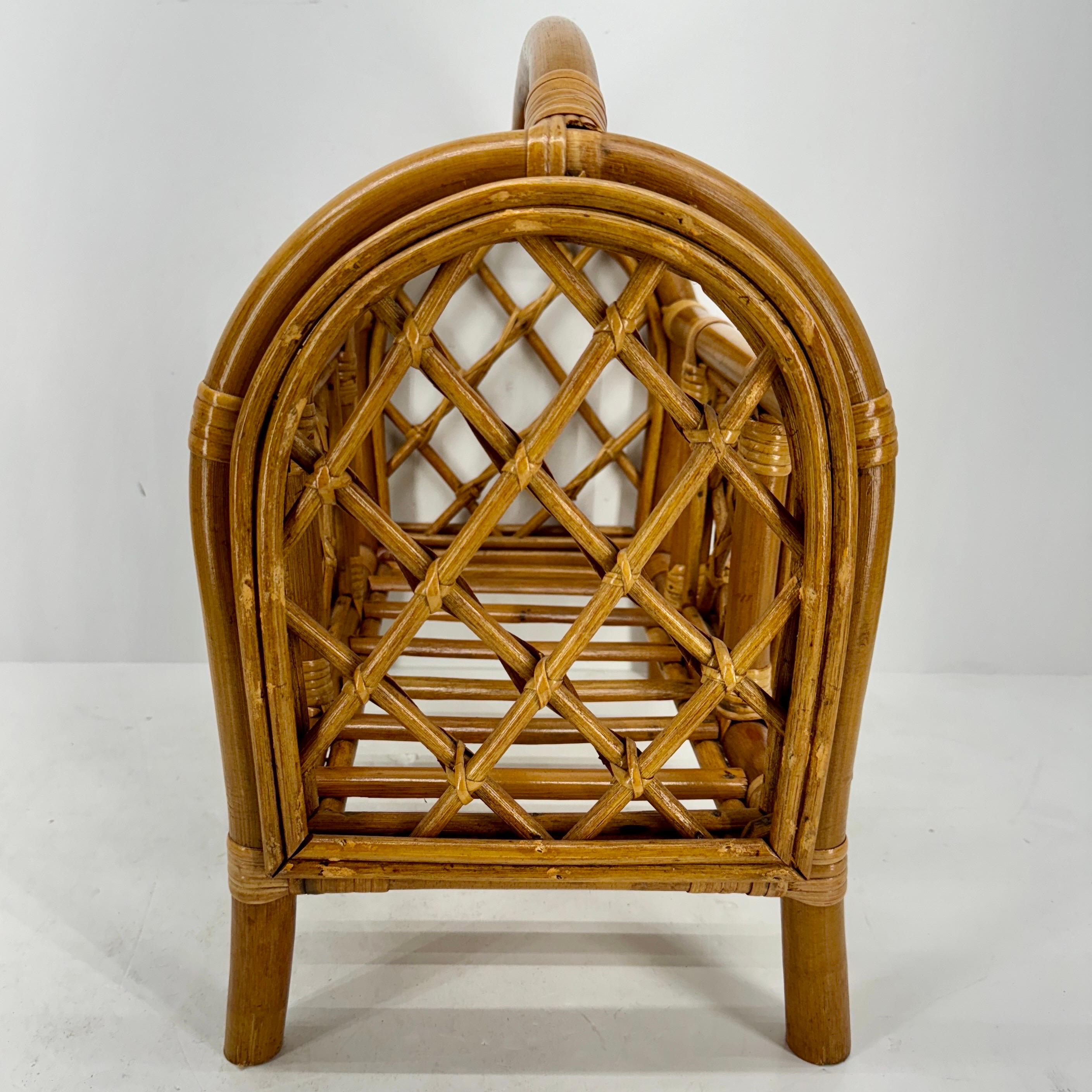 20th Century French Riviera Bamboo and Rattan Magazine Rack, Mid-Century Modern For Sale