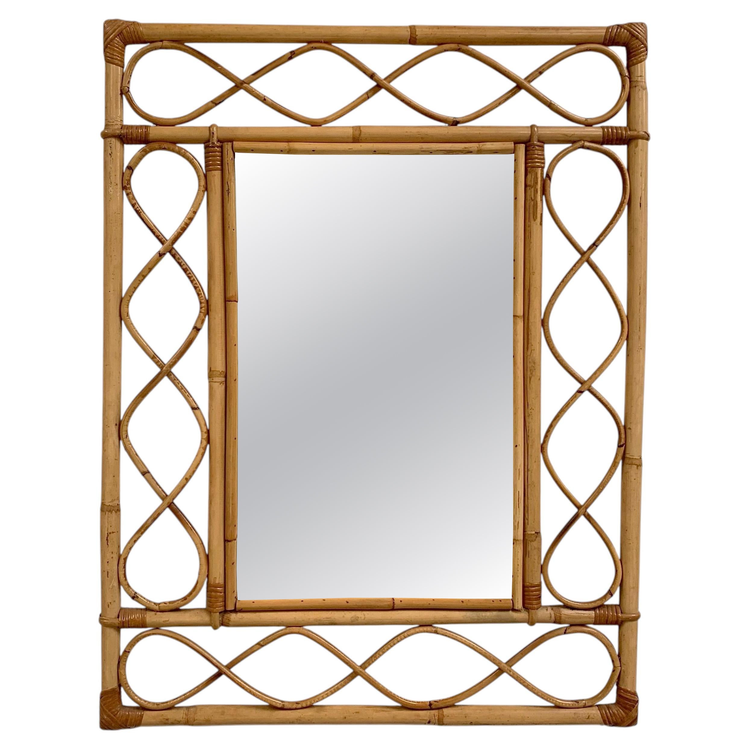 French Riviera Bamboo And Rattan Mirror, circa 1970, France