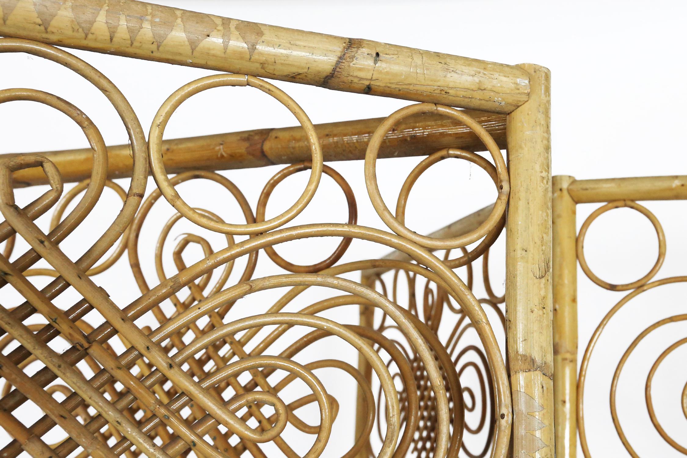 Bohemian French Riviera Bamboo and Rattan Room Divider or Folding Screen, 1970s