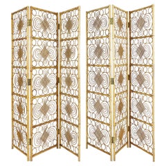 Vintage French Riviera Bamboo and Rattan Room Divider or Folding Screen, 1970s