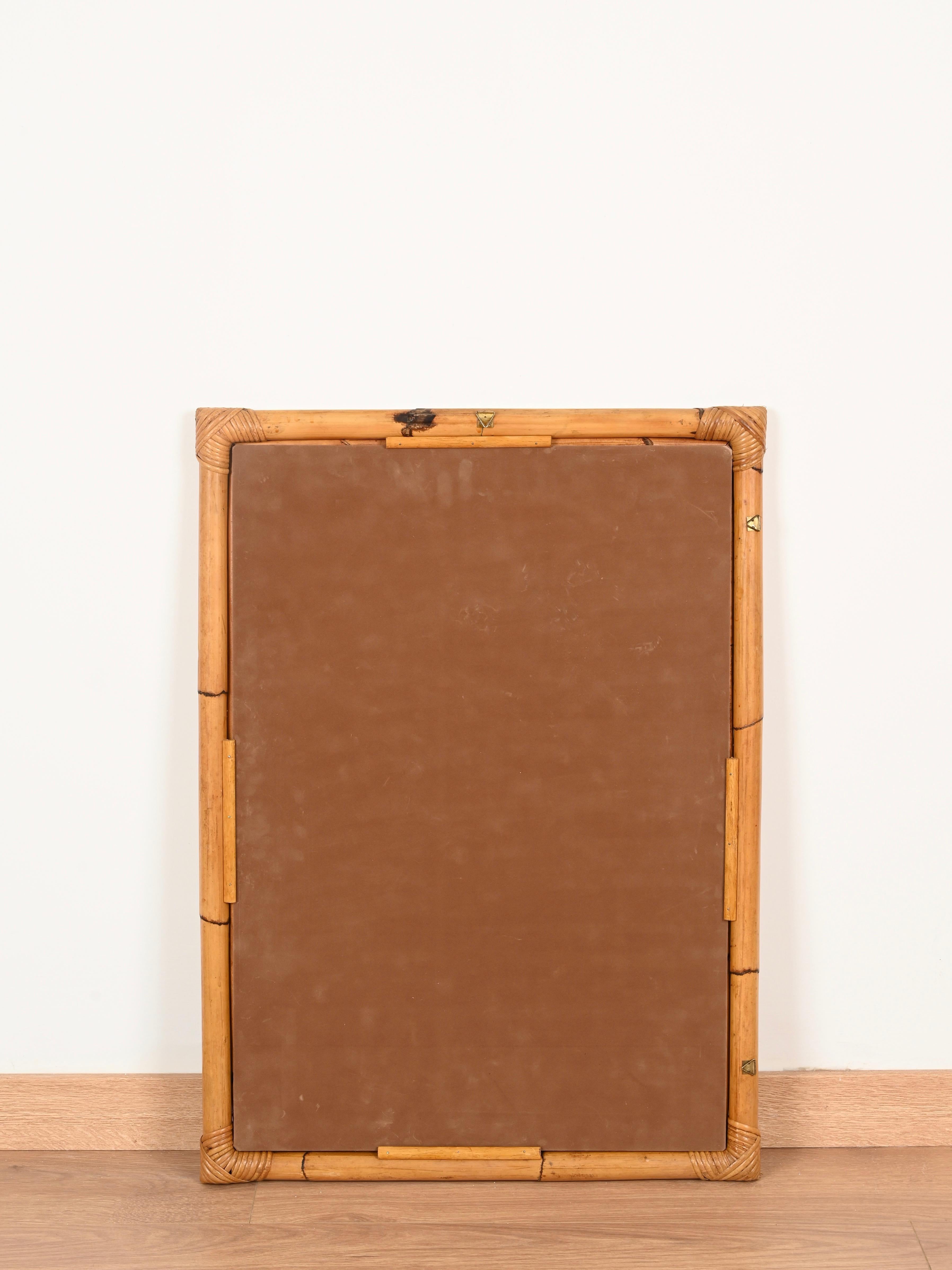 French Riviera Bamboo and Rattan Wicker Large Rectangular Mirror, Italy 1960s For Sale 3