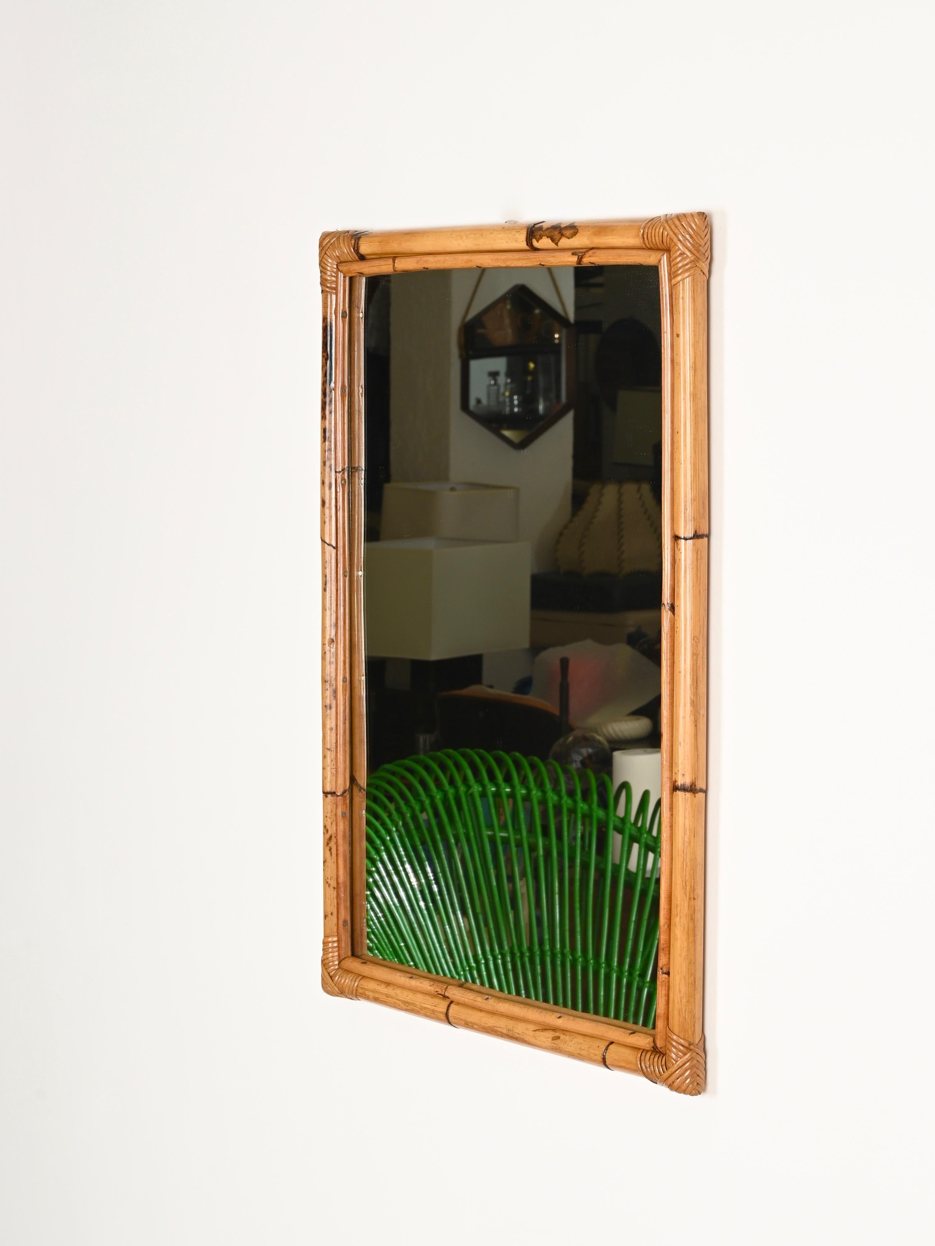 French Riviera Bamboo and Rattan Wicker Large Rectangular Mirror, Italy 1960s For Sale 2