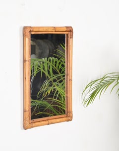 Specchio rettangolare in bambù e vimini della Costa Azzurra, Italia, anni '70