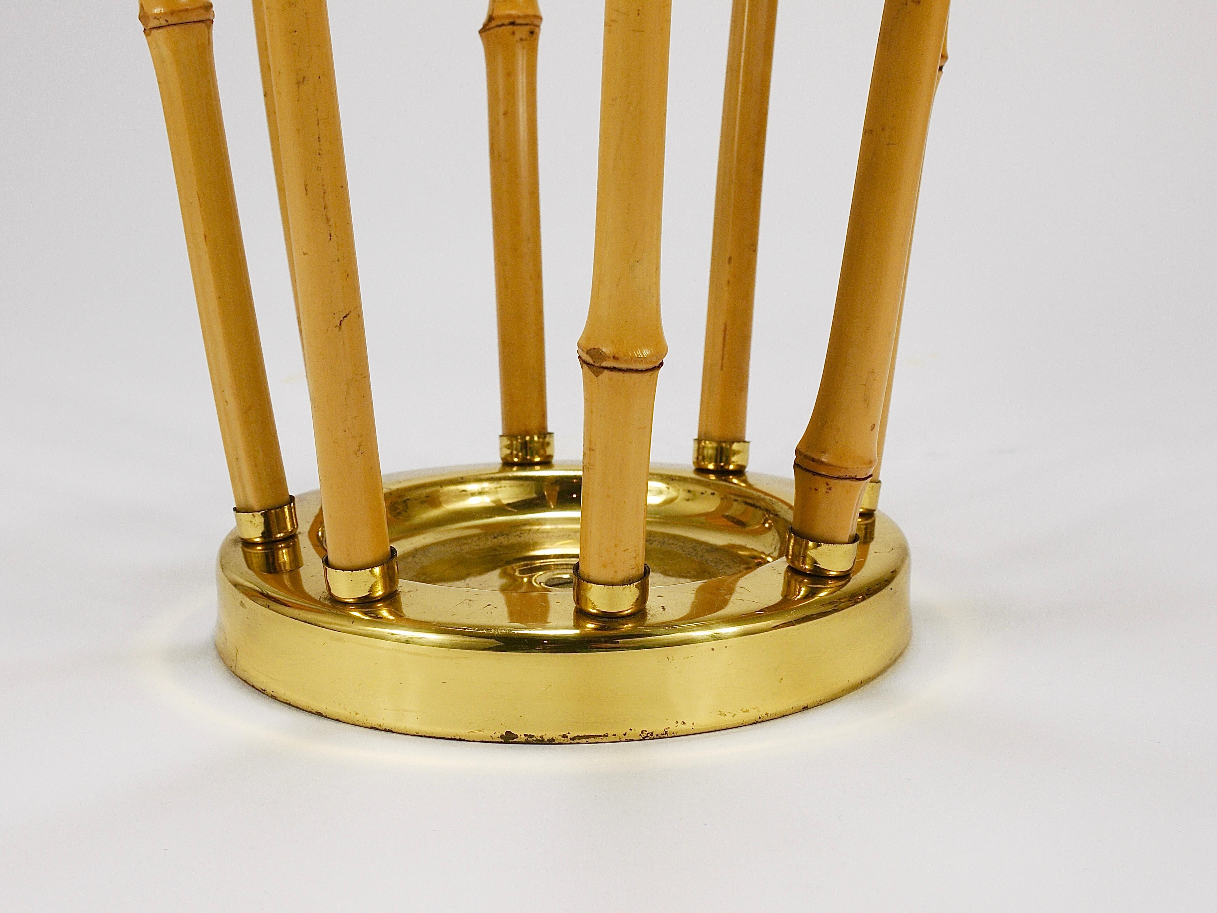 French Riviera Bamboo & Brass Midcentury Umbrella Stand, Austria, 1950s For Sale 5