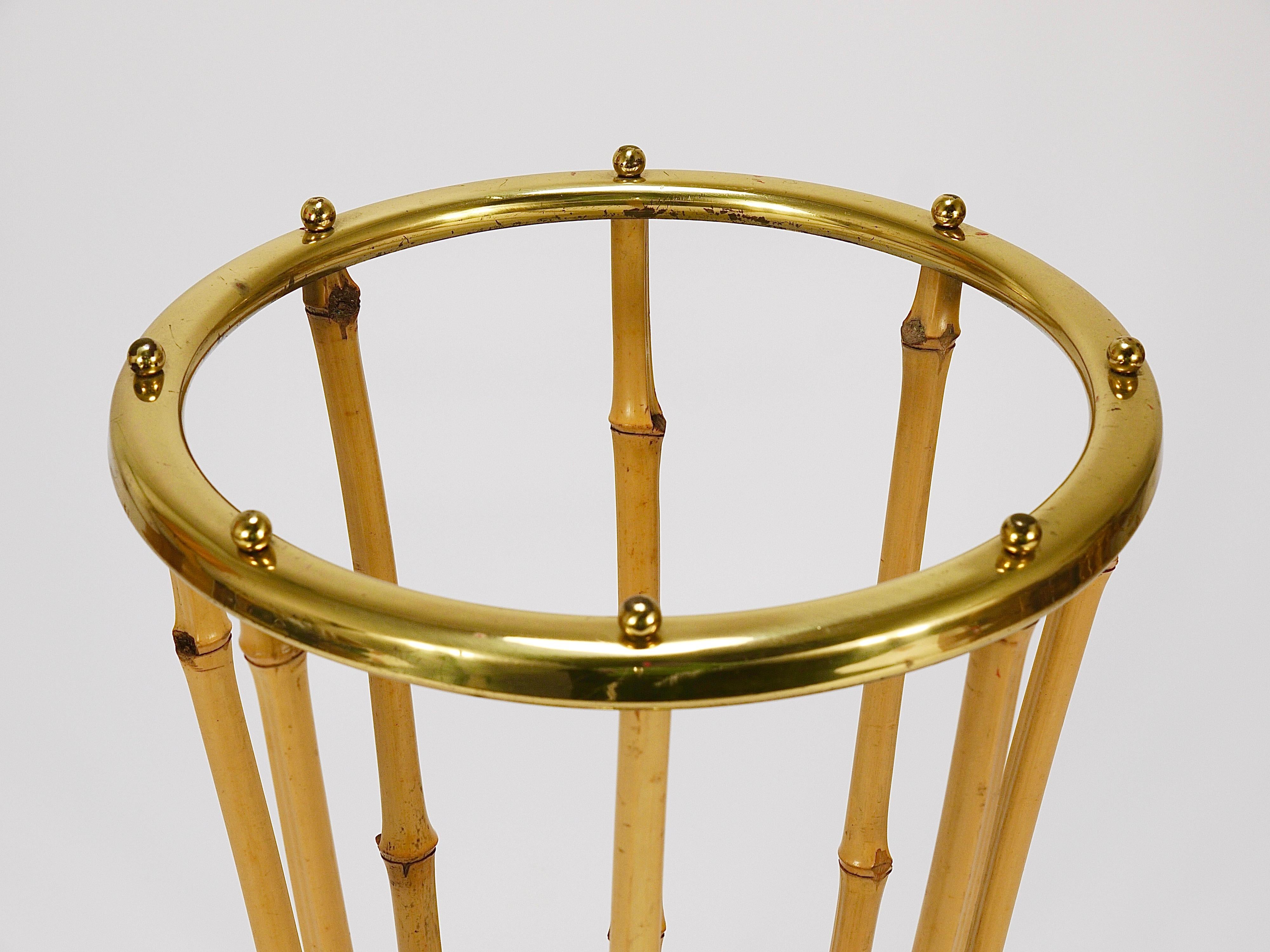 French Riviera Bamboo & Brass Midcentury Umbrella Stand, Austria, 1950s For Sale 1