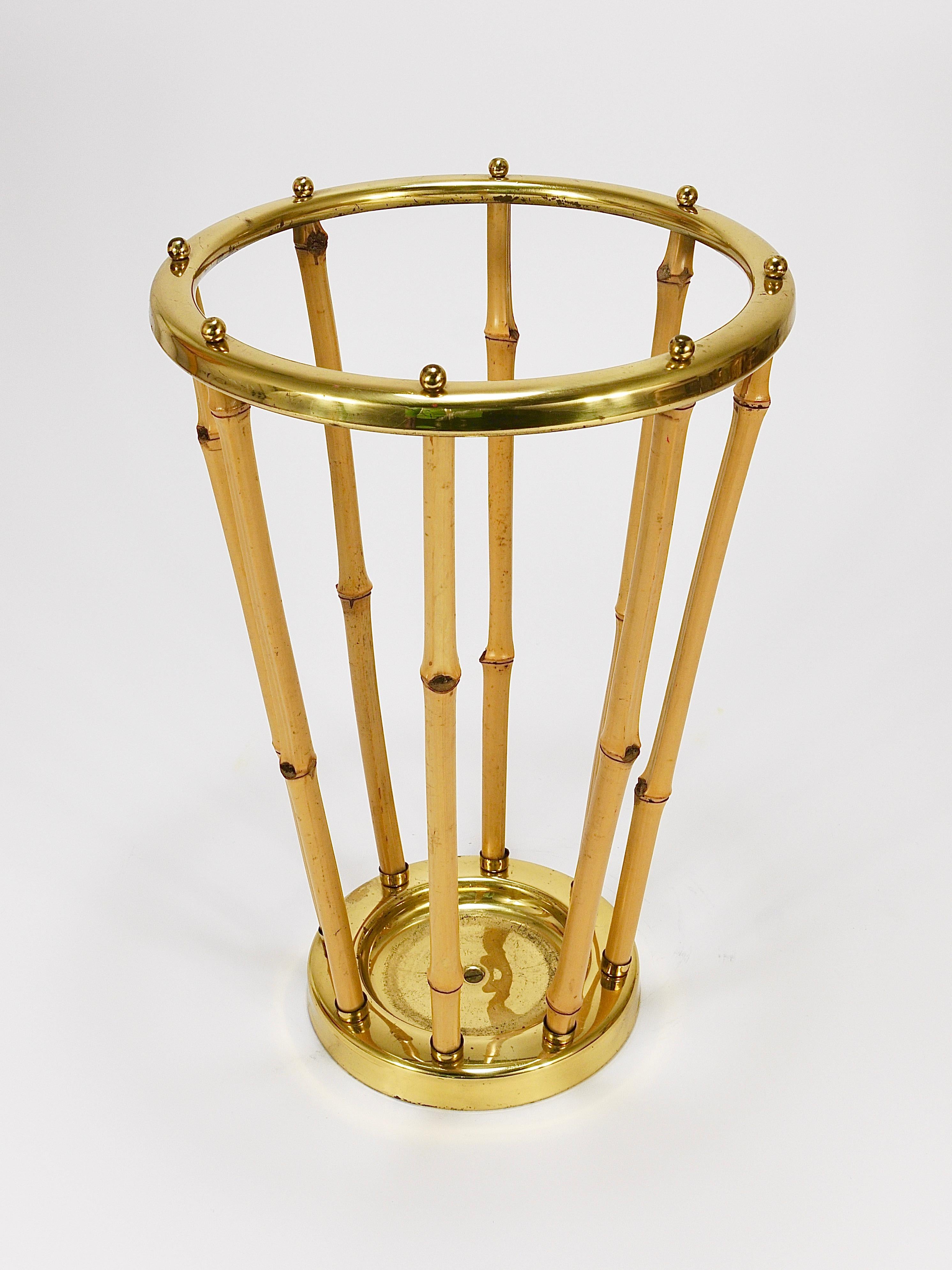 French Riviera Bamboo & Brass Midcentury Umbrella Stand, Austria, 1950s For Sale 2