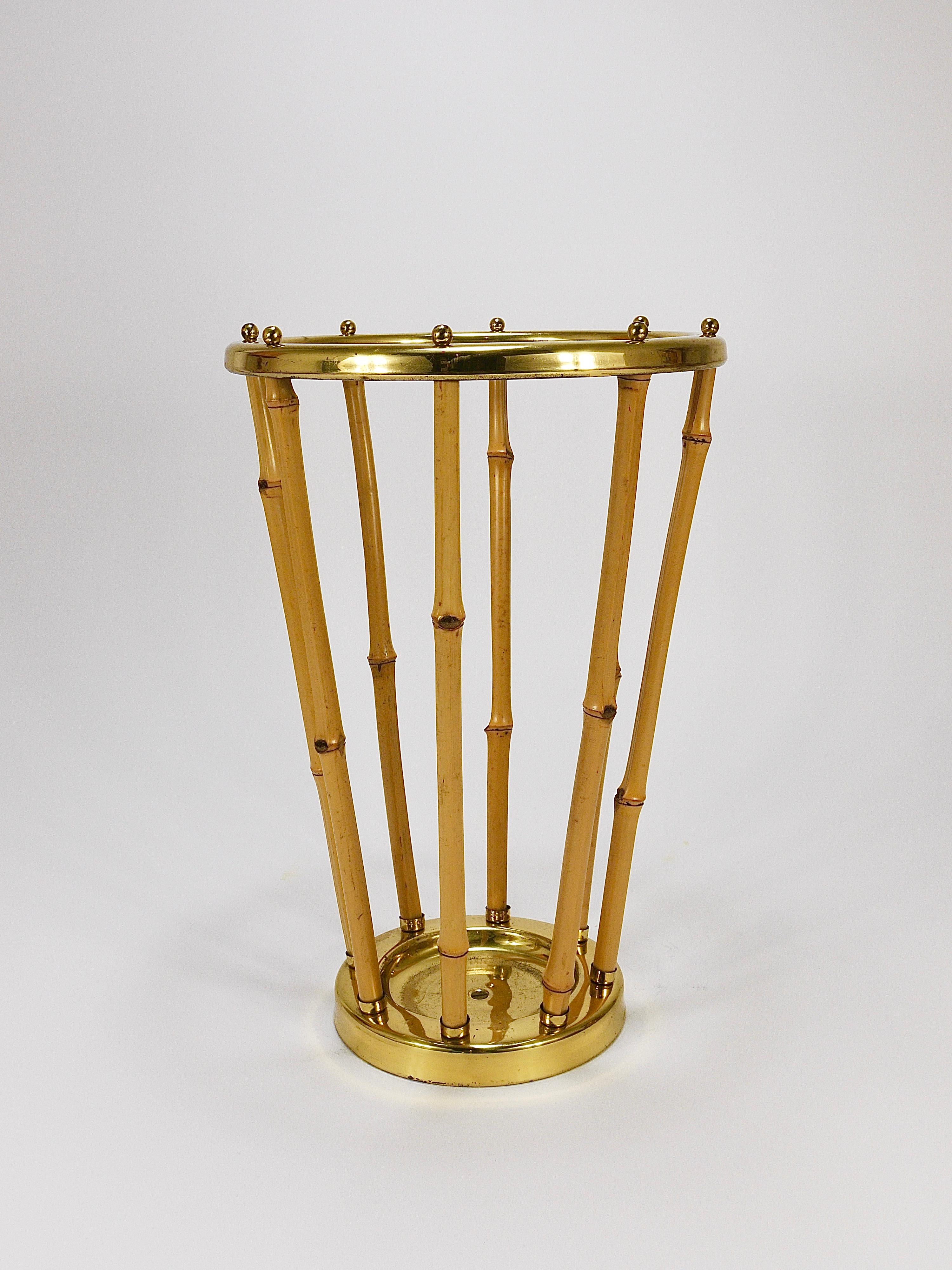 French Riviera Bamboo & Brass Midcentury Umbrella Stand, Austria, 1950s For Sale 3