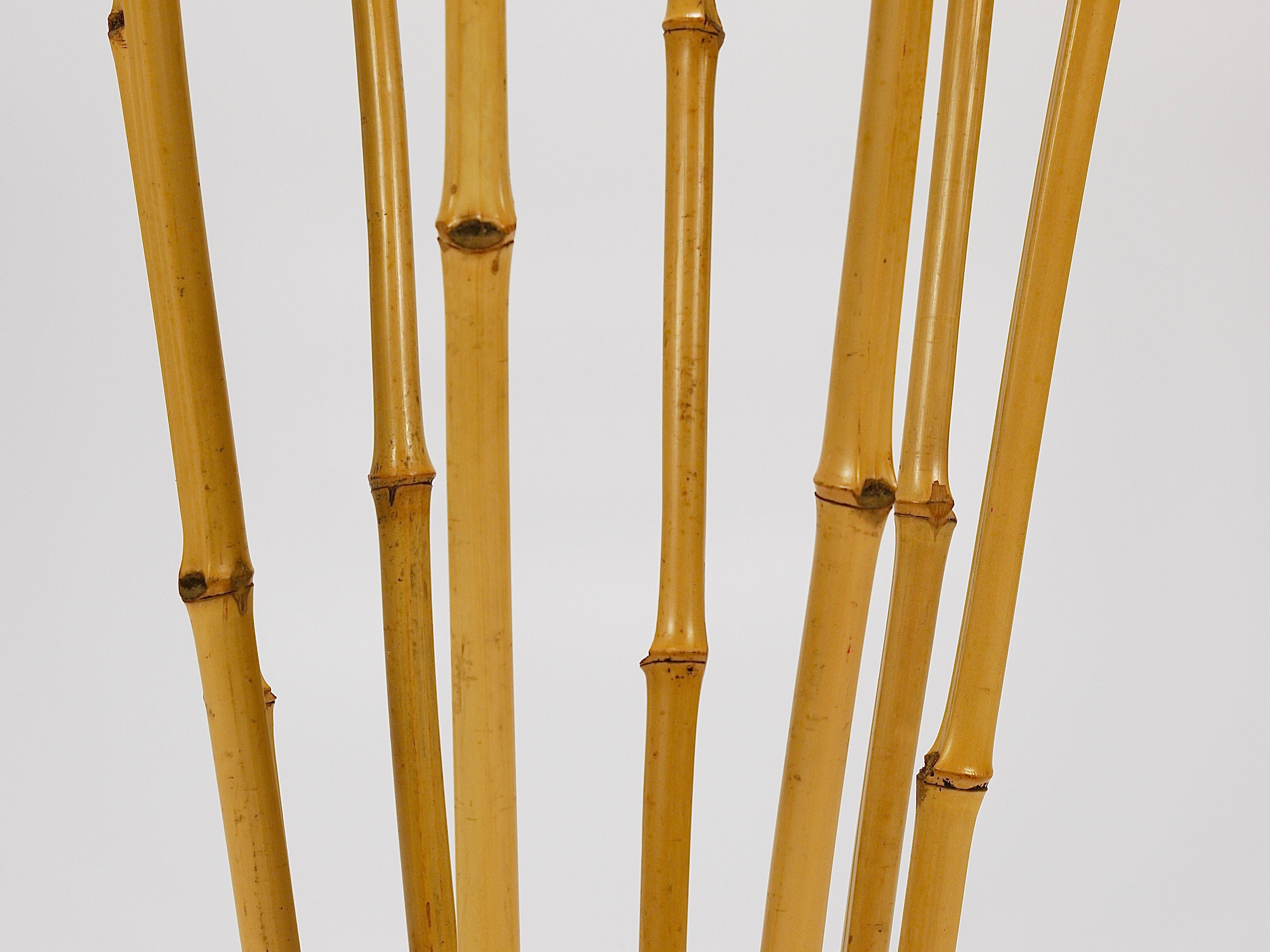 French Riviera Bamboo & Brass Midcentury Umbrella Stand, Austria, 1950s For Sale 4